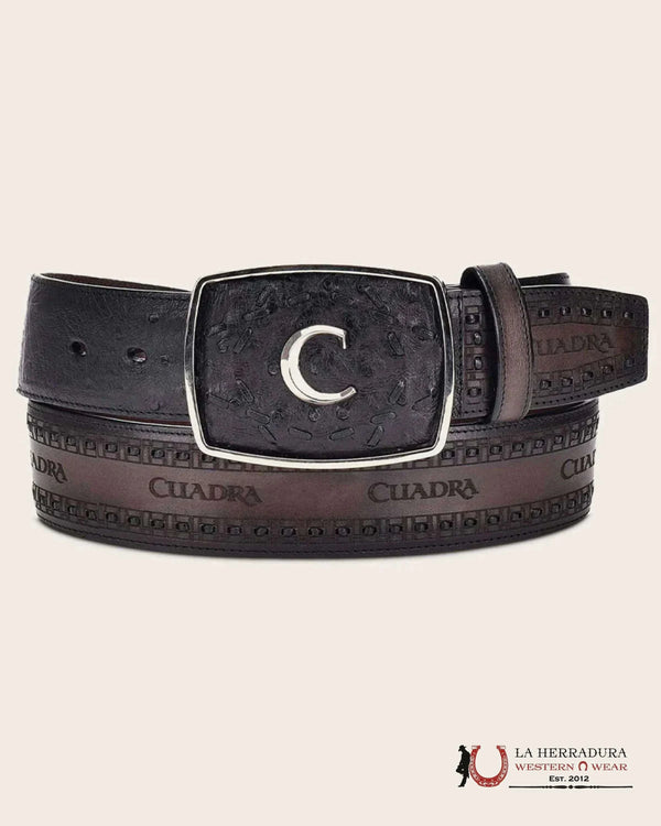 CUADRA CINTURÓN NEGRO DE AVESTRUZ LÁSER Y TEJIDO BC205