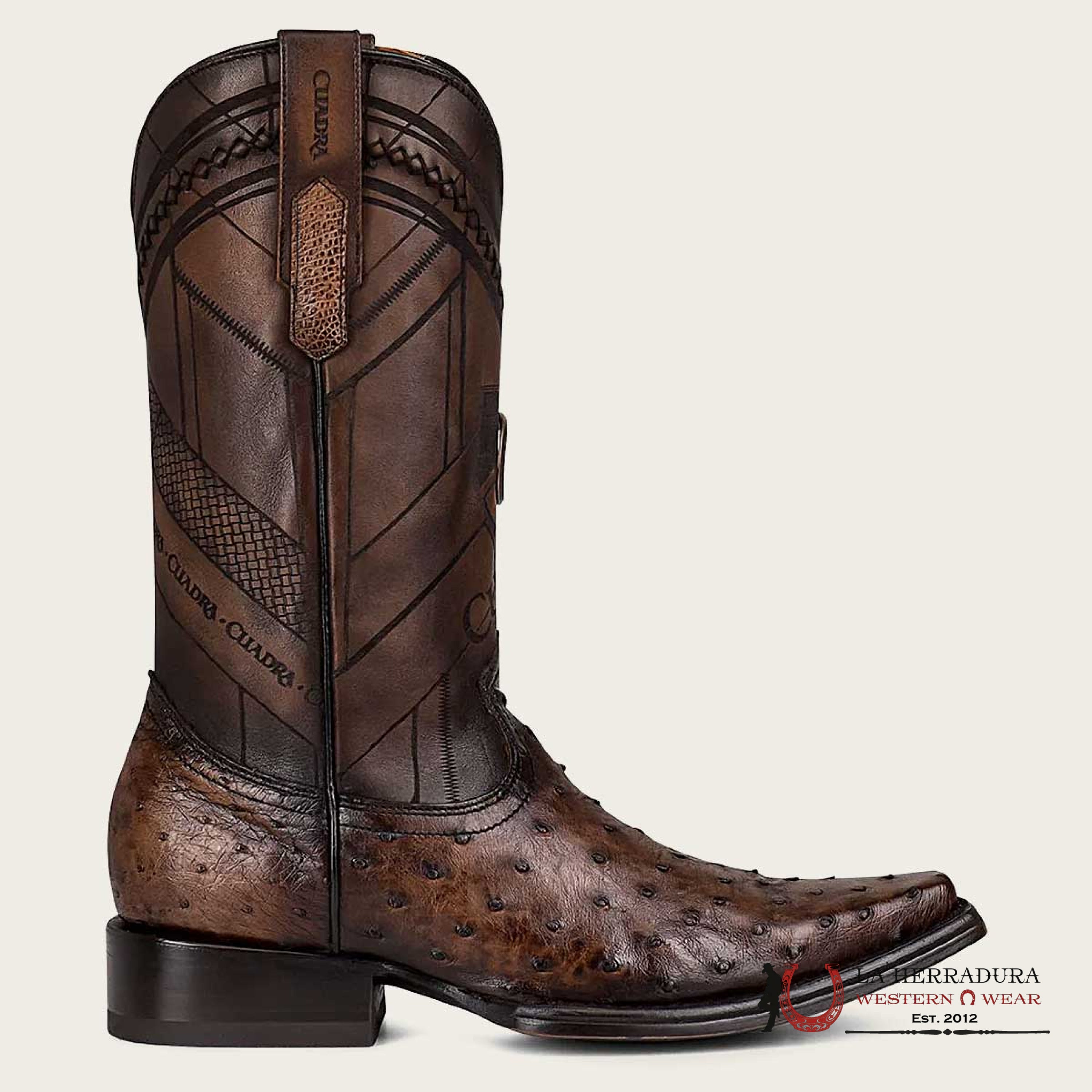 CUADRA BOOT AVESTRUZ CHOCOLATE SNIP TOE CU809 BOTAS HOMBRES