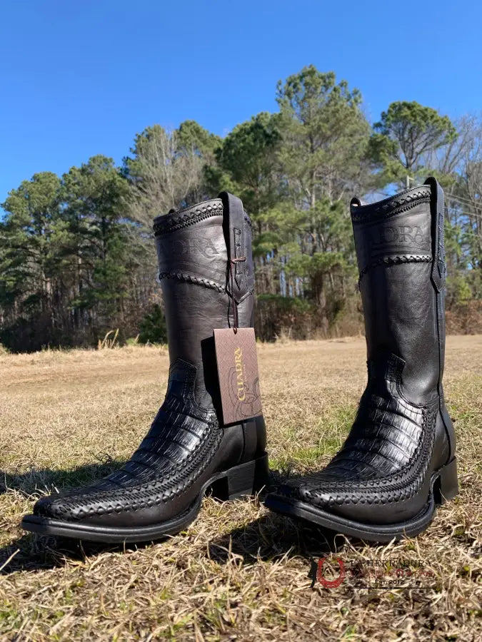 Cuadra Boot Black Laser & Woven Fuscus Cola Narrow Square Toe Botas Hombres