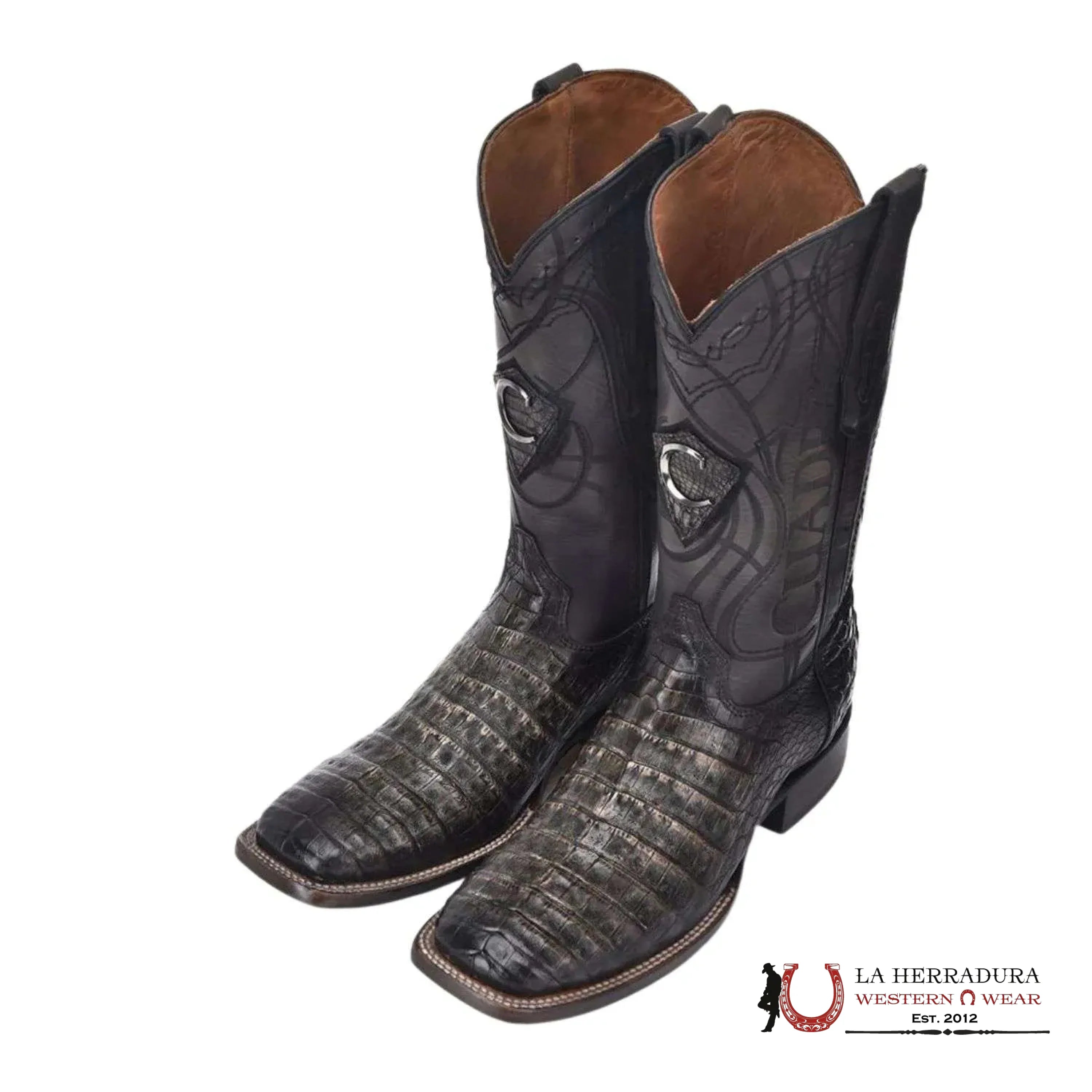 CUADRA BOOT CAIMAN FUSCUS LOMO BELLY ATLANTIS BLACK SAND EMBROIDERY & LASER SQUARE TOE CU745 BOTAS HOMBRES