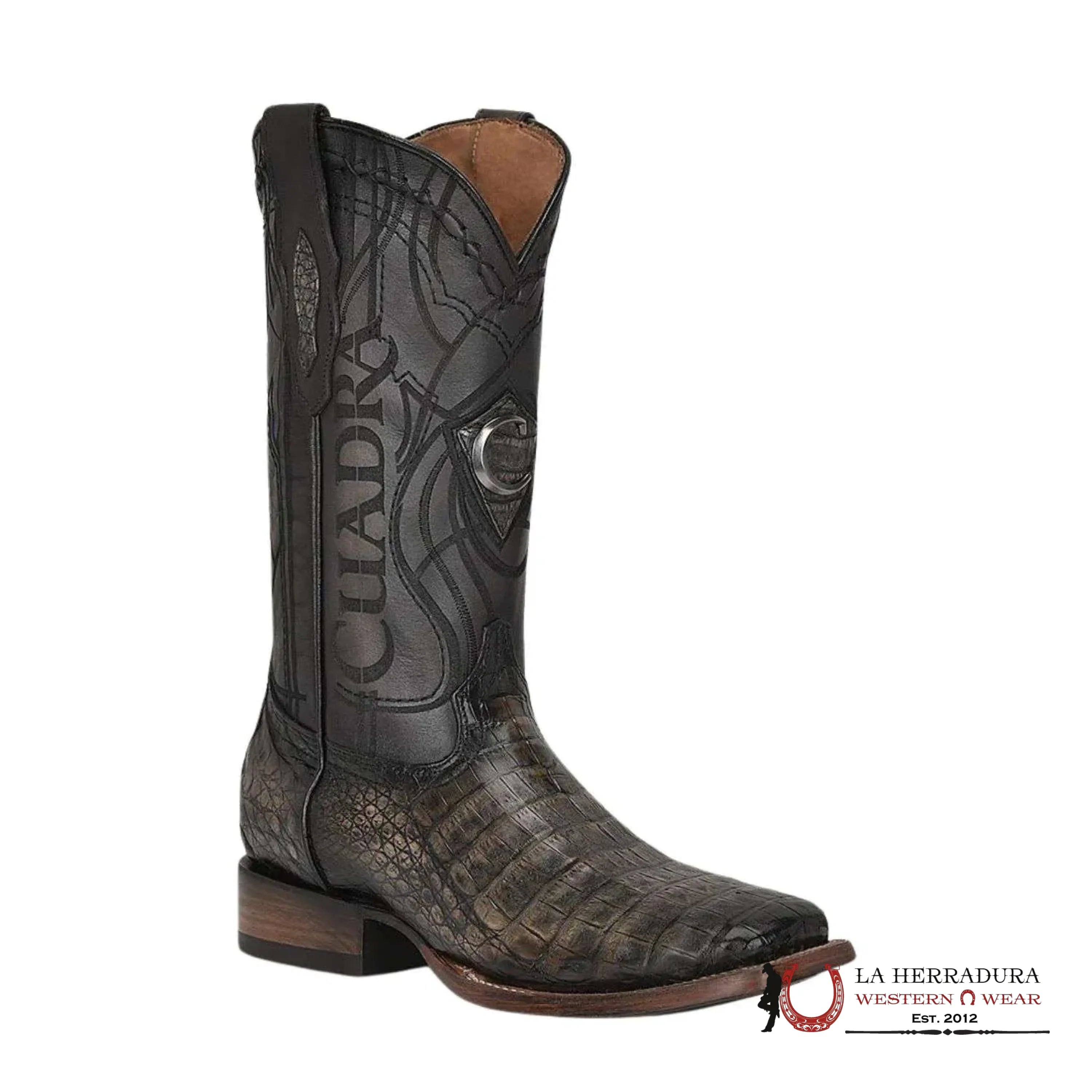 CUADRA BOOT CAIMAN FUSCUS LOMO BELLY ATLANTIS BLACK SAND EMBROIDERY & LASER SQUARE TOE CU745 BOTAS HOMBRES