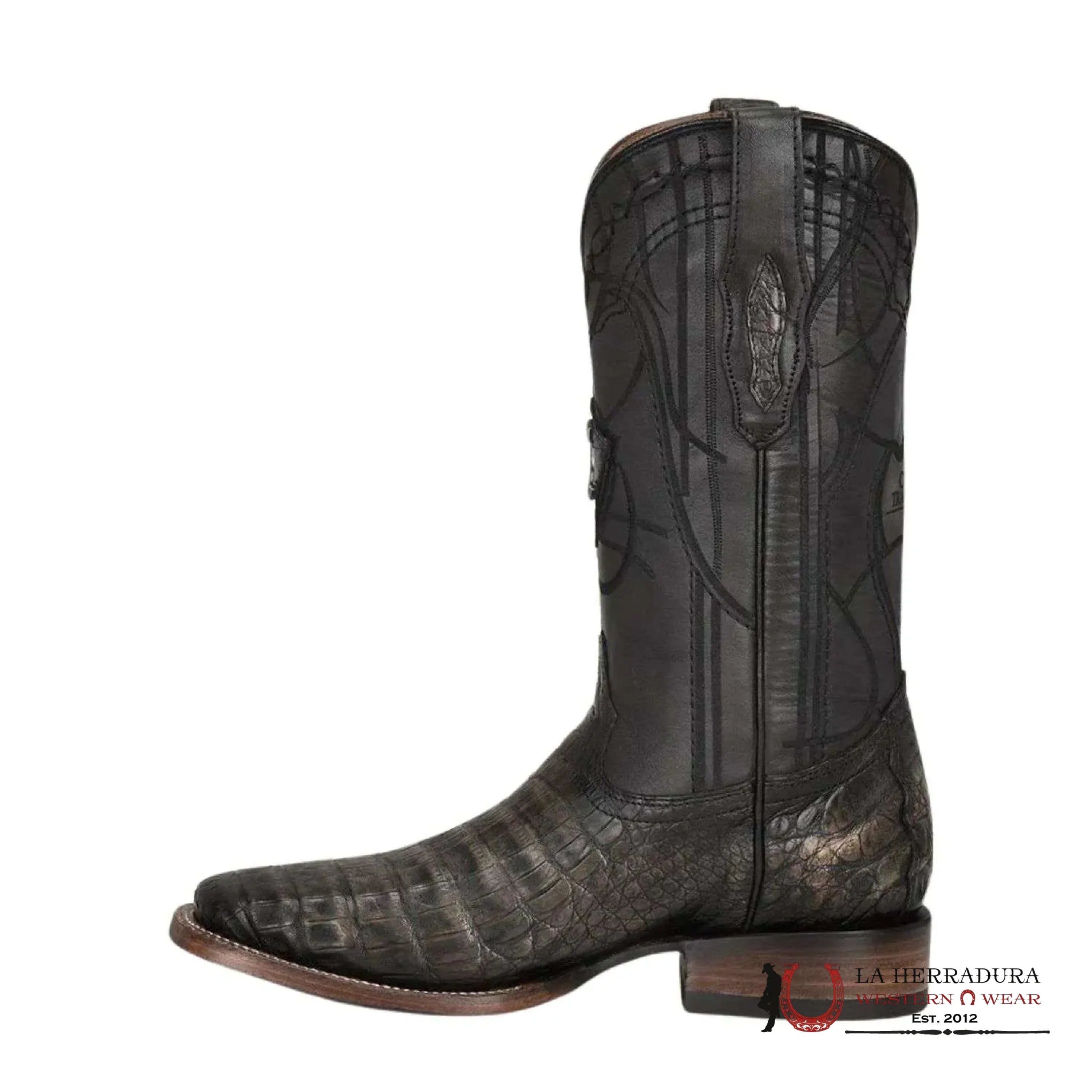 CUADRA BOOT CAIMAN FUSCUS LOMO BELLY ATLANTIS BLACK SAND EMBROIDERY & LASER SQUARE TOE CU745 BOTAS HOMBRES