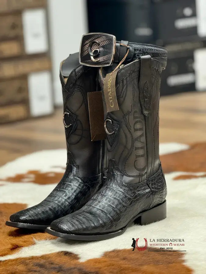 Cuadra Boot Fuscus Belly Caiman Black Square Toe Botas Hombres