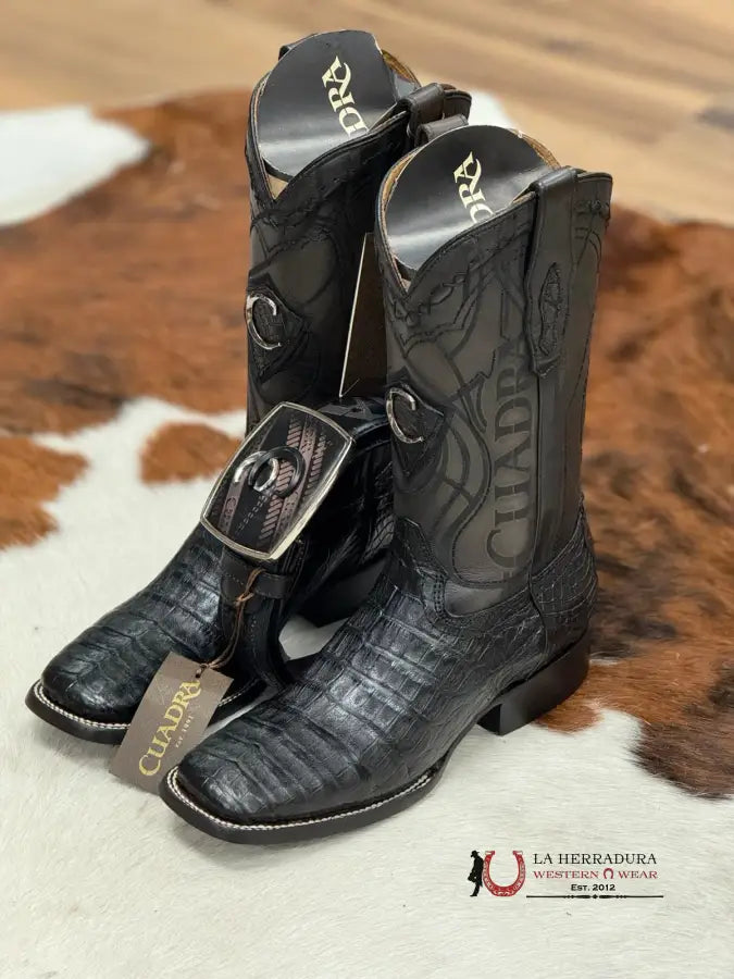 Cuadra Boot Fuscus Belly Caiman Black Square Toe Botas Hombres