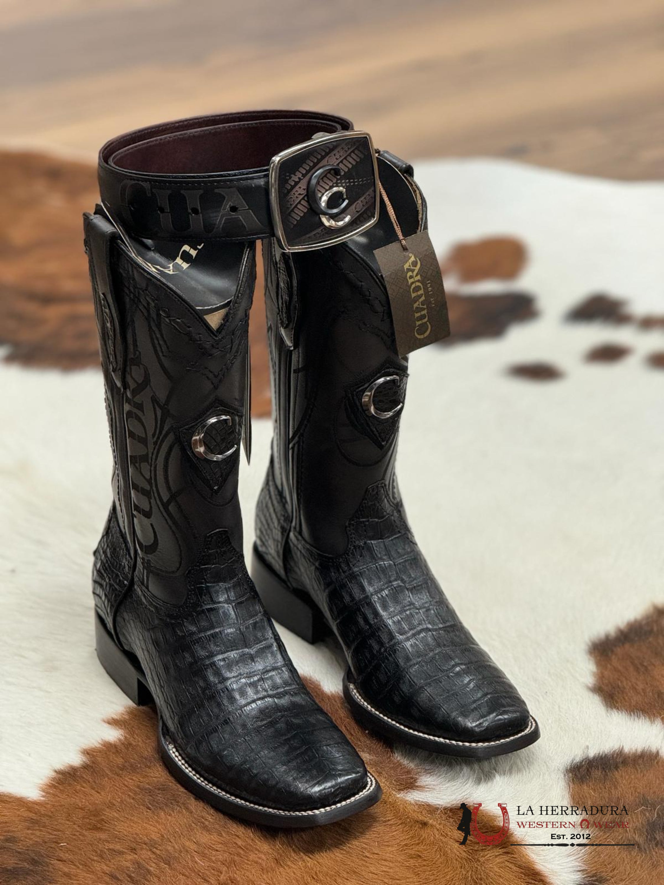 Cuadra Boot Fuscus Belly Caiman Black Square Toe Botas Hombres