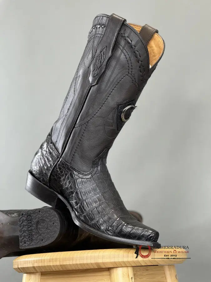 Cuadra Boot Fuscus Belly Caiman Laser Black Plunge Point Toe 2B1Ofy Botas Hombres