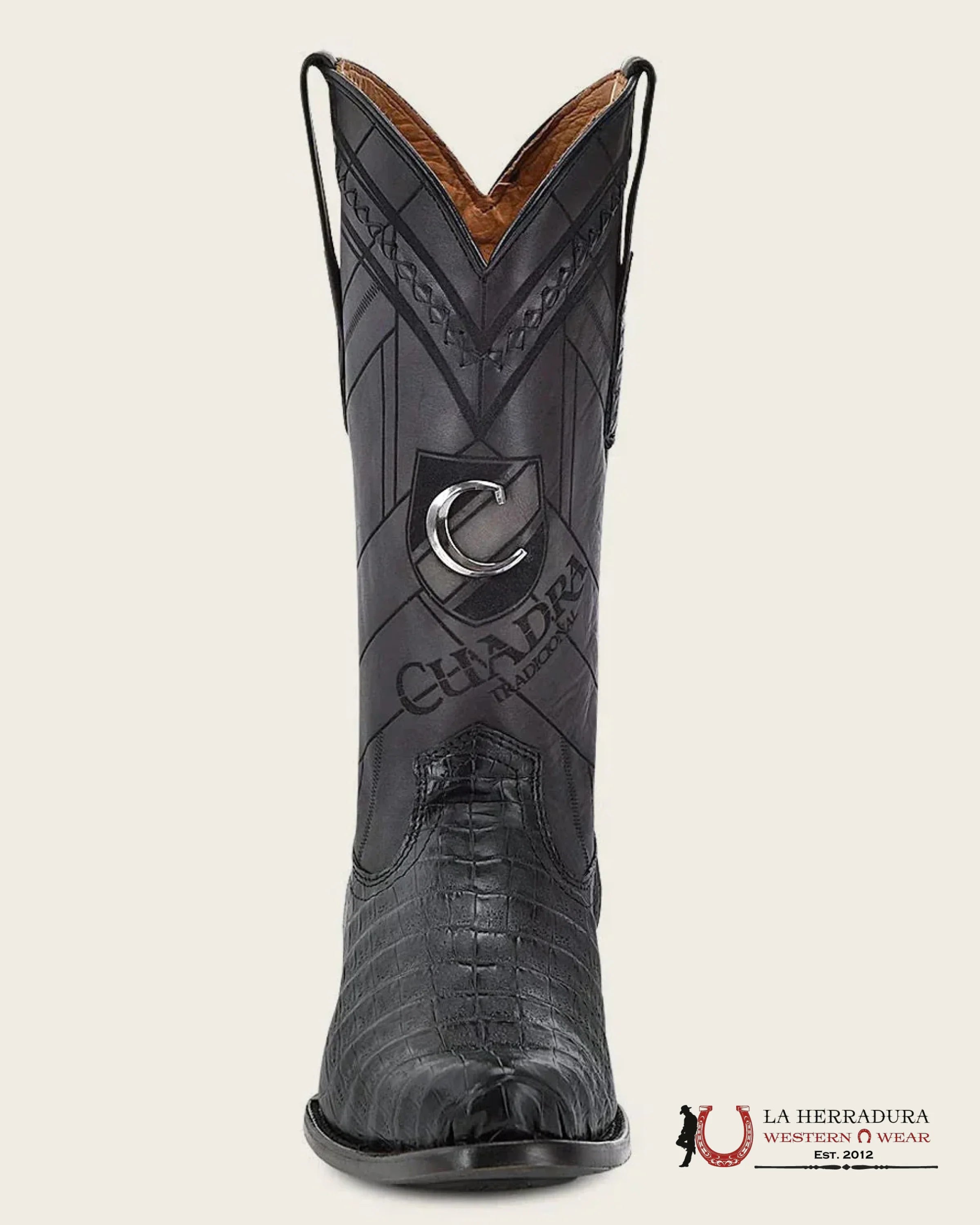 CUADRA BOOT FUSCUS BELLY CAIMÁN NEGRO BLACK LASER ROUND TOE BOTAS HOMBRES