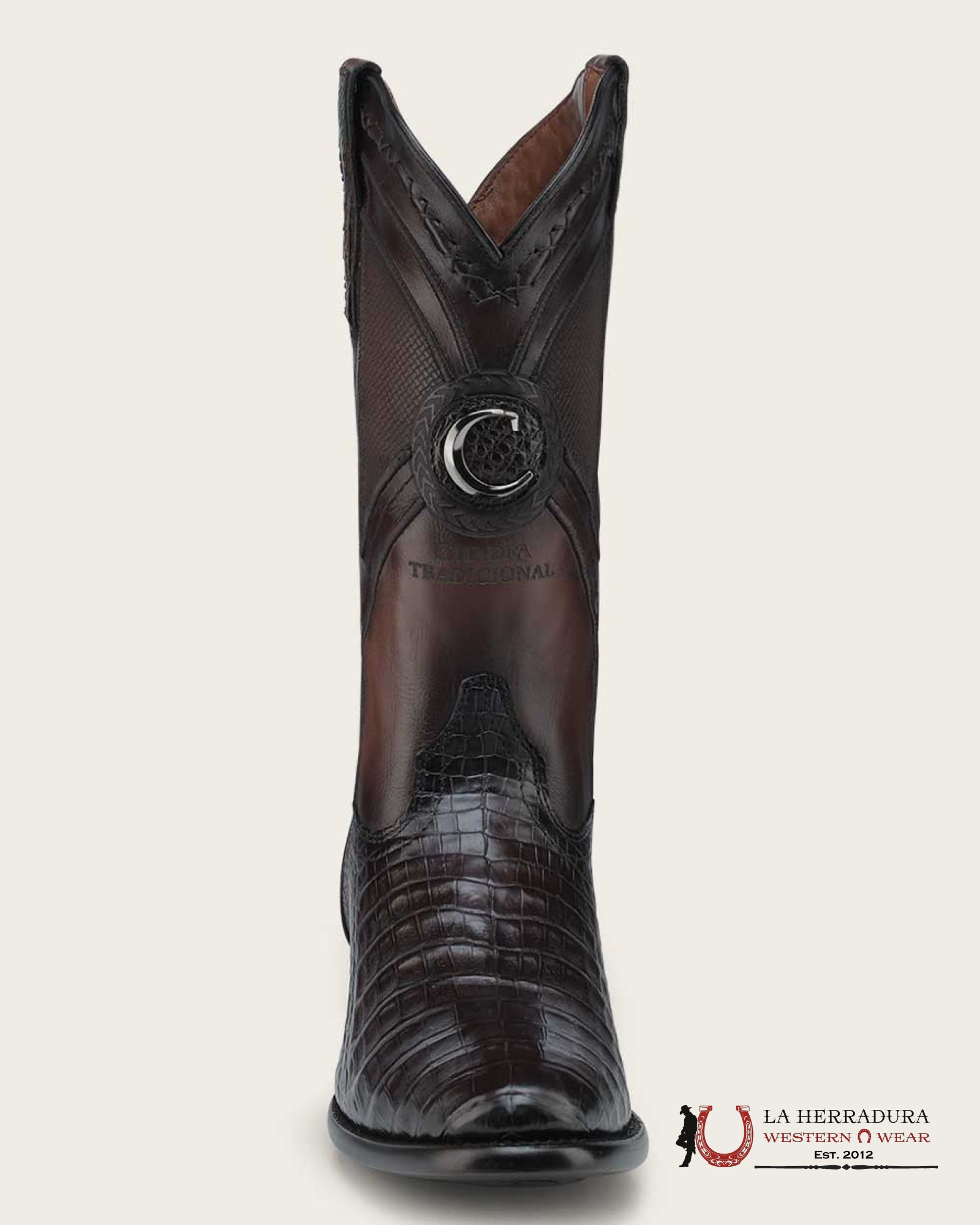 CUADRA BOOT FUSCUS LOMO BELLY CAIMAN PUNGE CAFE LASER & EMBROIDERY WOVEN ROUND TOE 2H0AFY CUARDRA MENS BOOTS