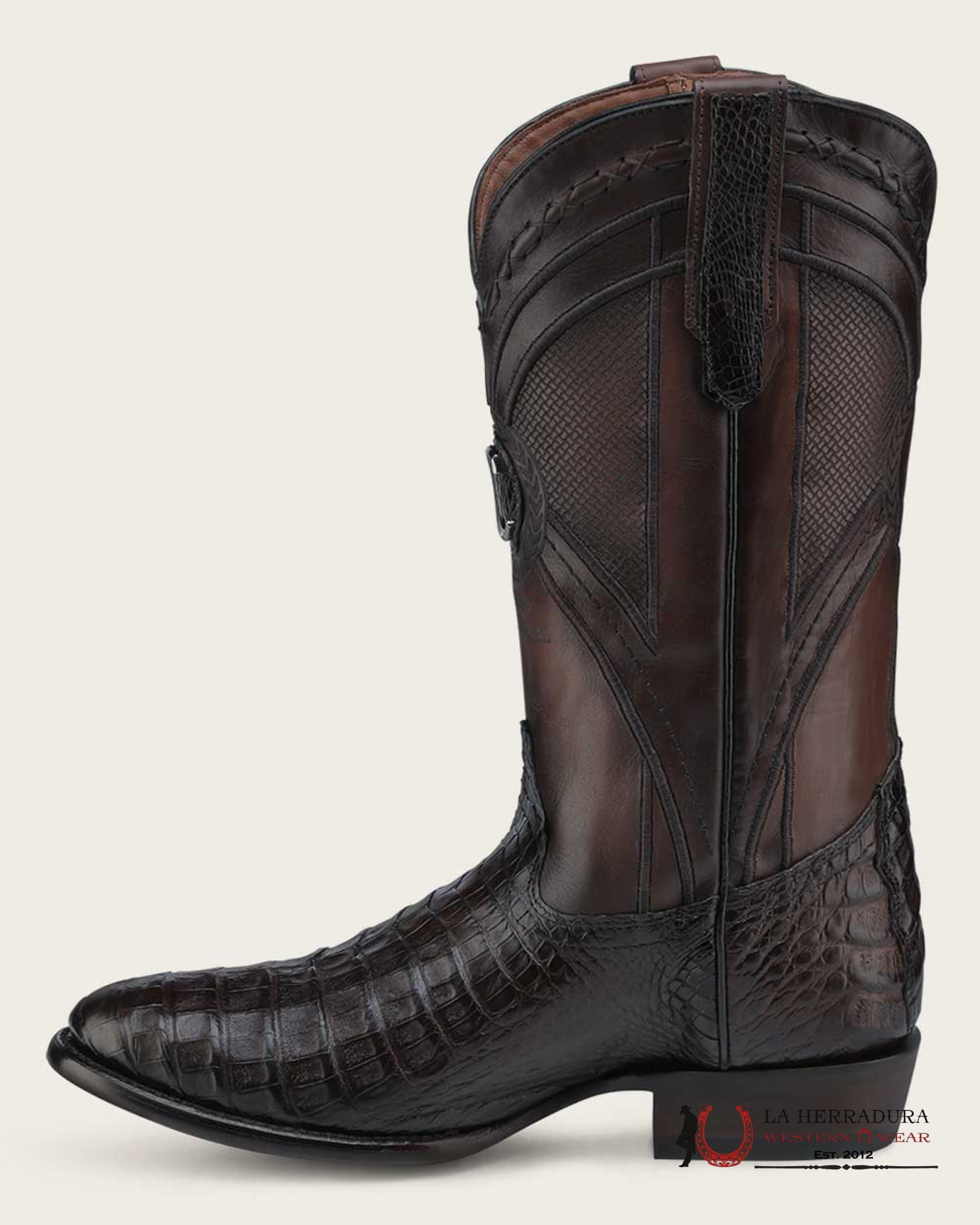 CUADRA BOOT FUSCUS LOMO BELLY CAIMAN PUNGE CAFE LASER & EMBROIDERY WOVEN ROUND TOE 2H0AFY CUARDRA MENS BOOTS