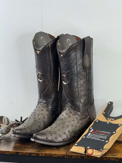 BOTA CUADRA AVESTRUZ GRIS FLAMA PUNTA FINA CU838