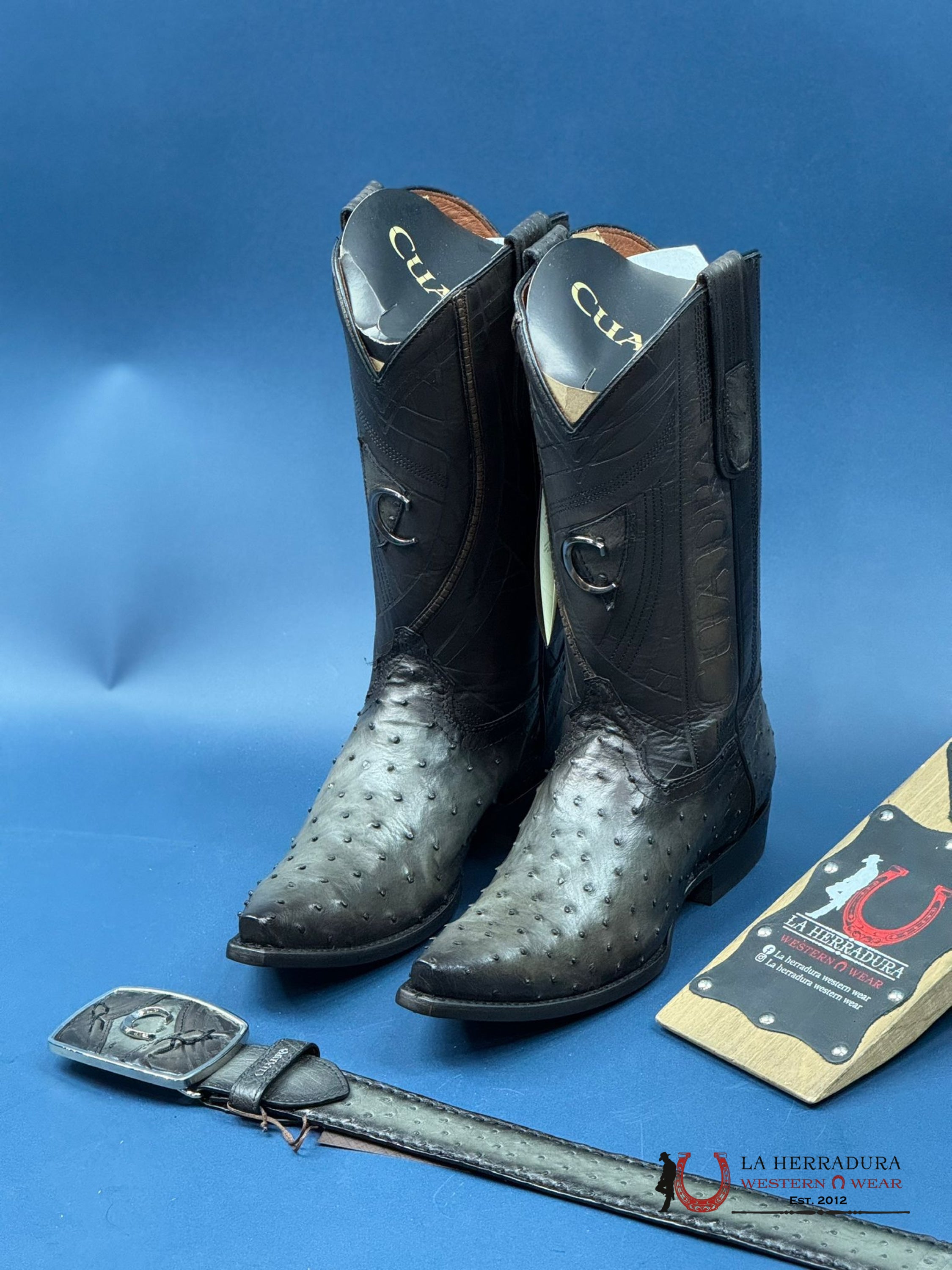 Cuadra Boot Ostrich Flame Grey Point Toe Cu838 Botas Hombres