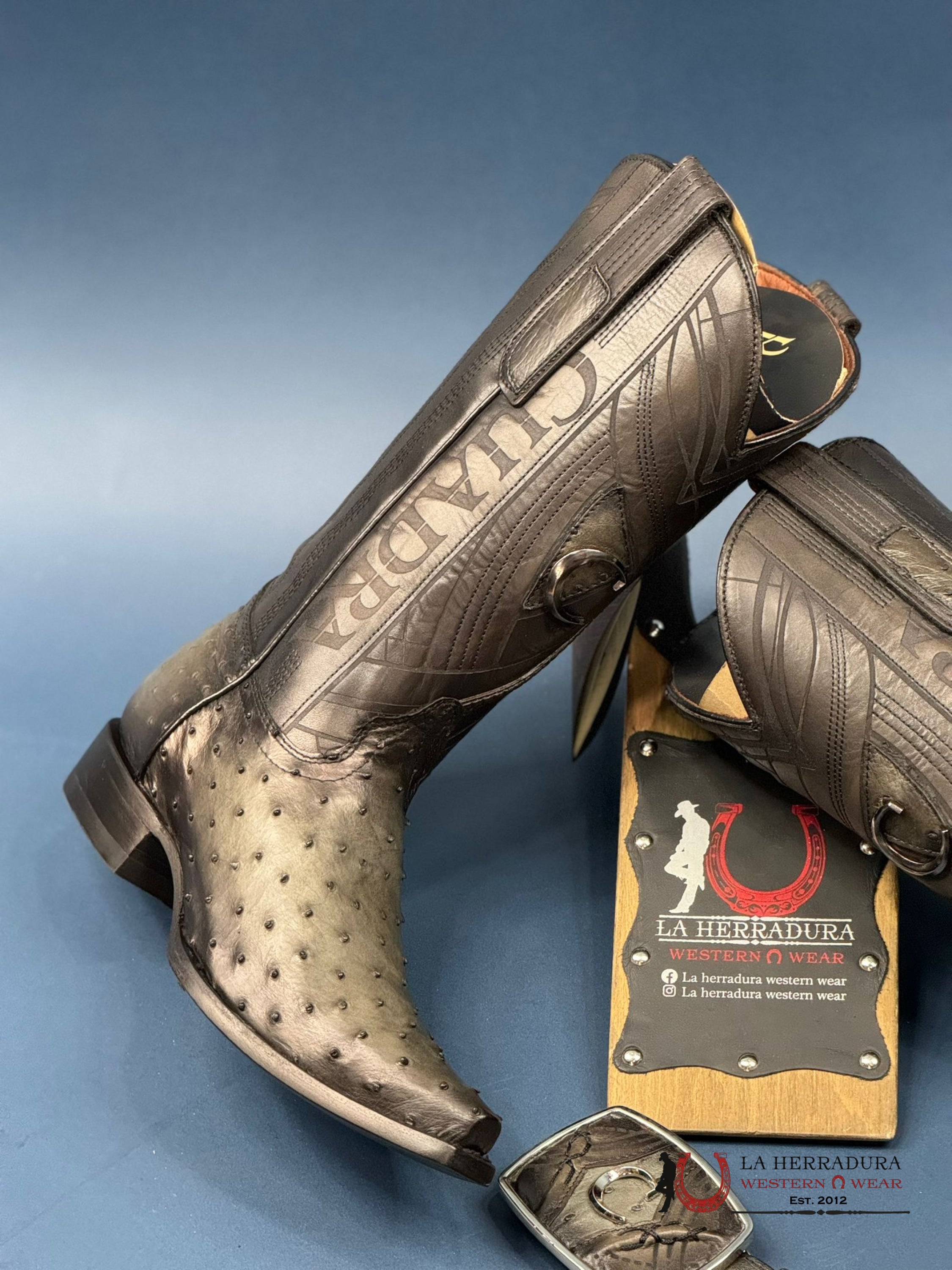 Cuadra Boot Ostrich Flame Grey Point Toe Cu838 Botas Hombres