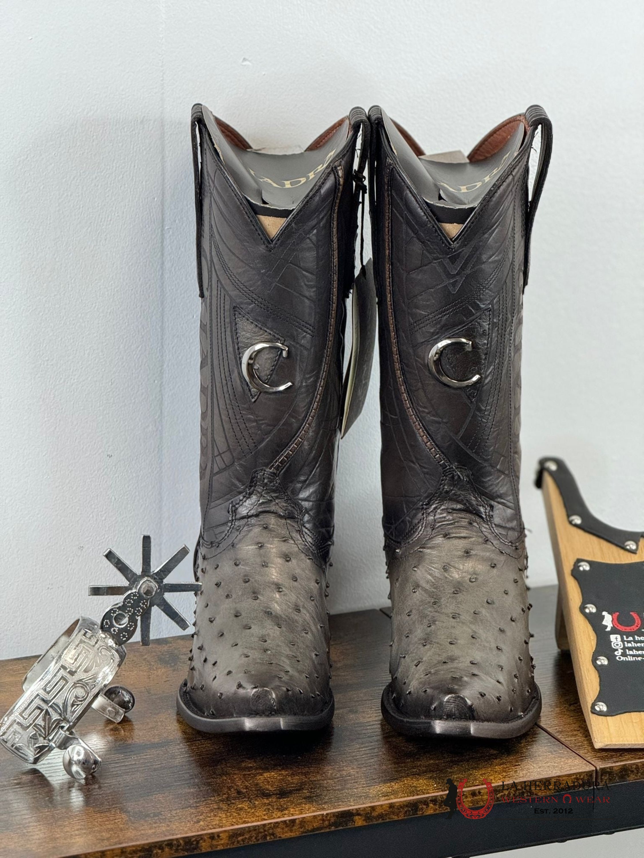 Cuadra Boot Ostrich Flame Grey Point Toe Cu838 Botas Hombres