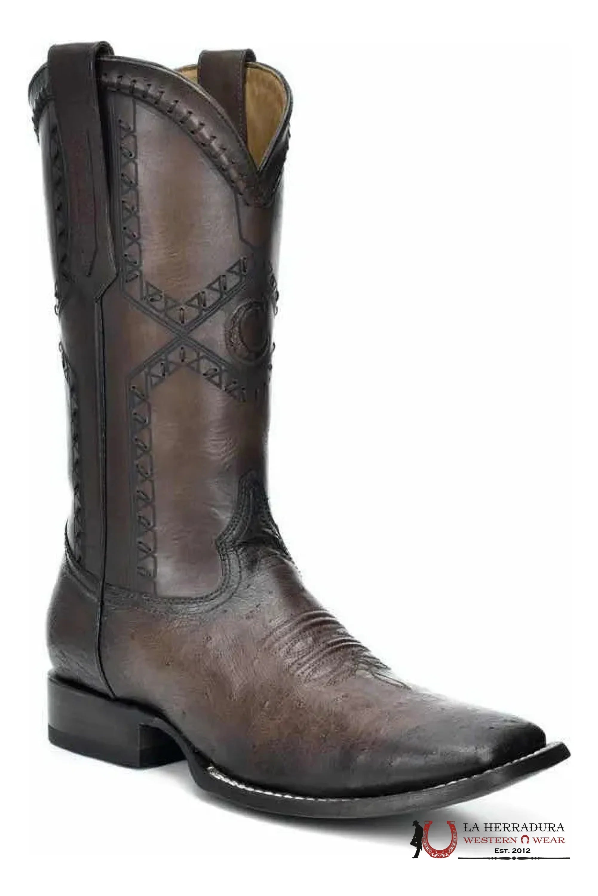 CUADRA BOOT PANZA DE AVESTRUZ FLAME CHOCO SQUARE TOE CU426 BOTAS HOMBRES