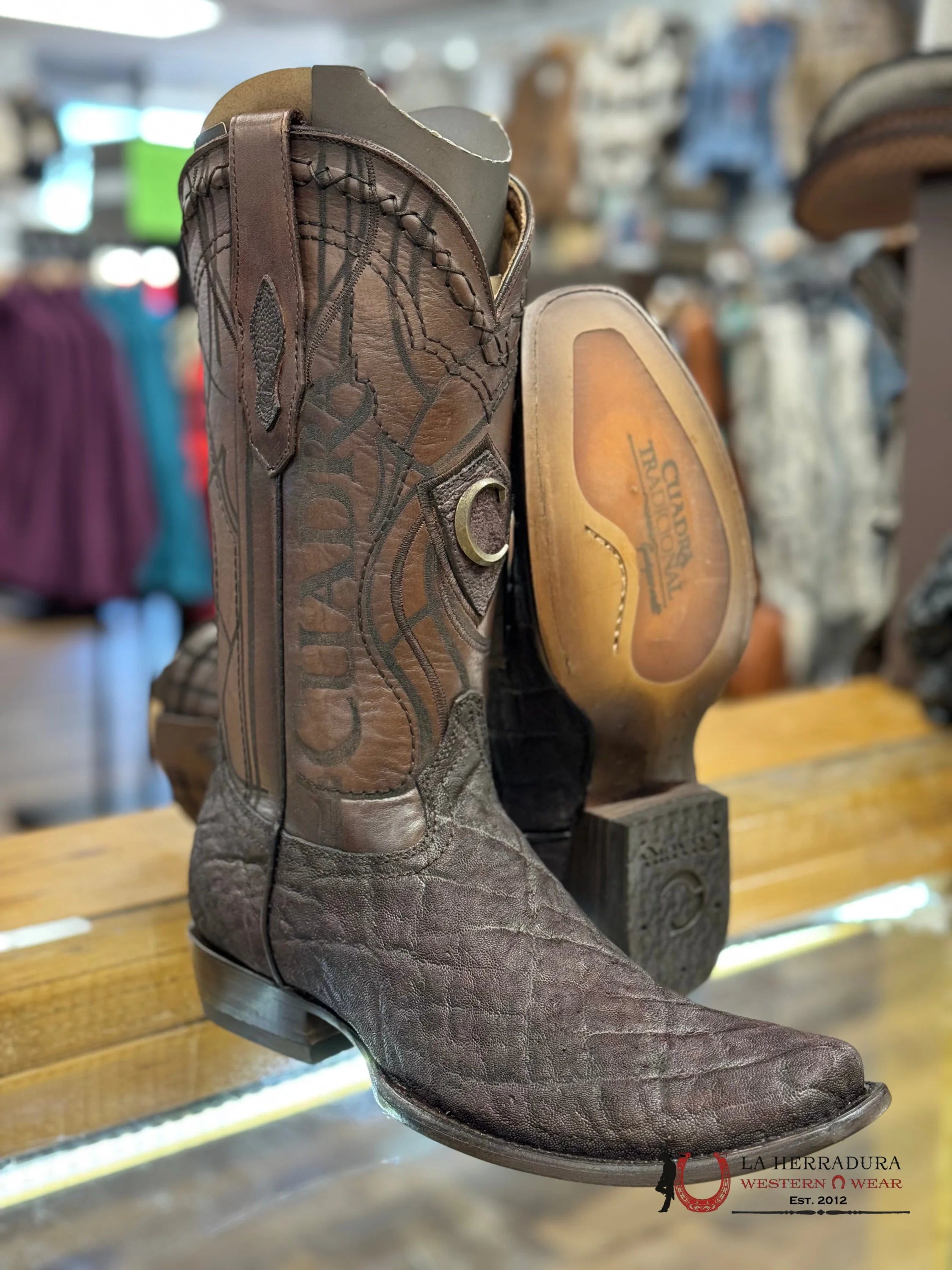 Cuadra Boots Elephant Chocolate Skin Semi Square Toe Botas Hombres