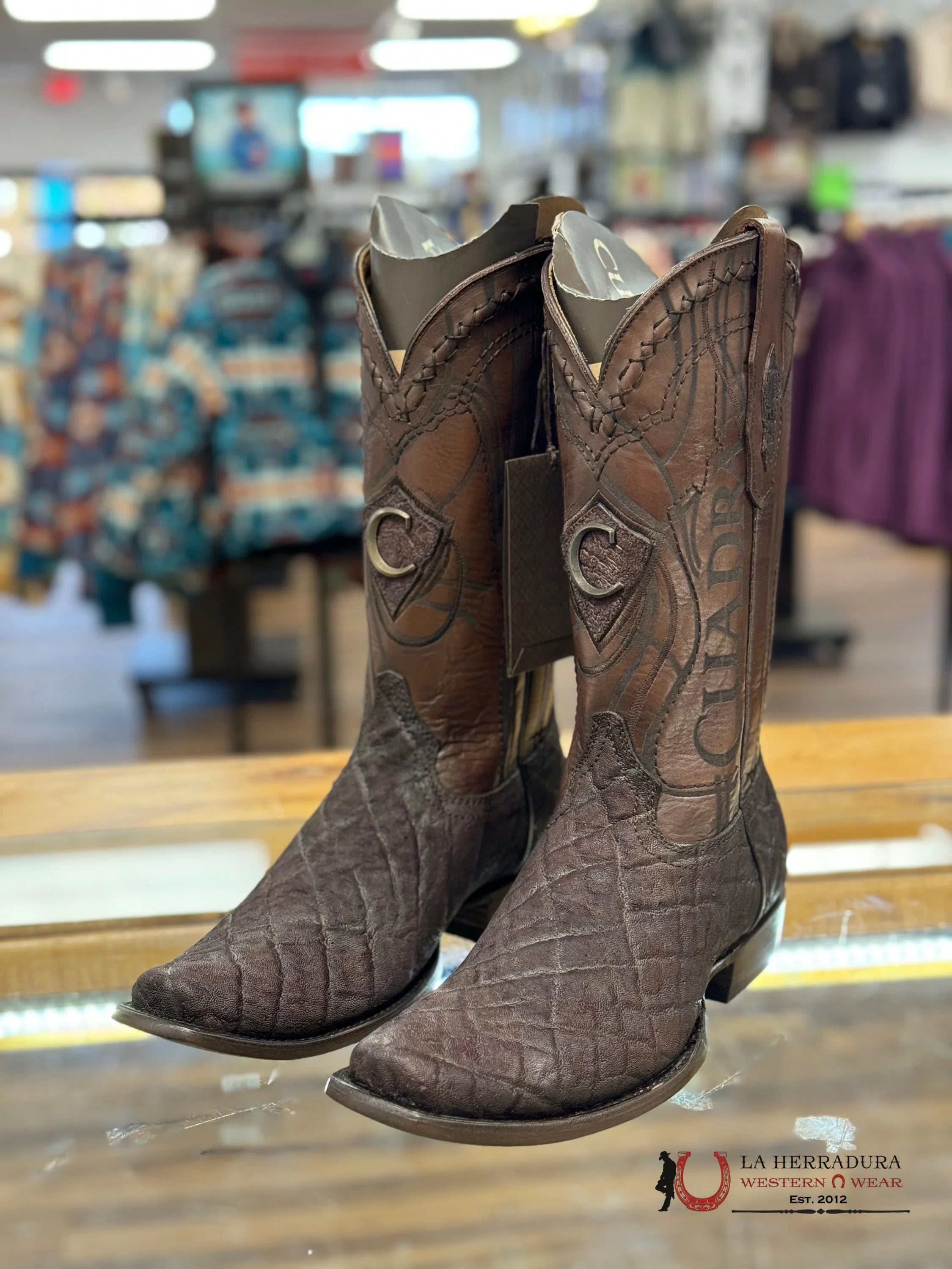 Cuadra Boots Elephant Chocolate Skin Semi Square Toe Botas Hombres