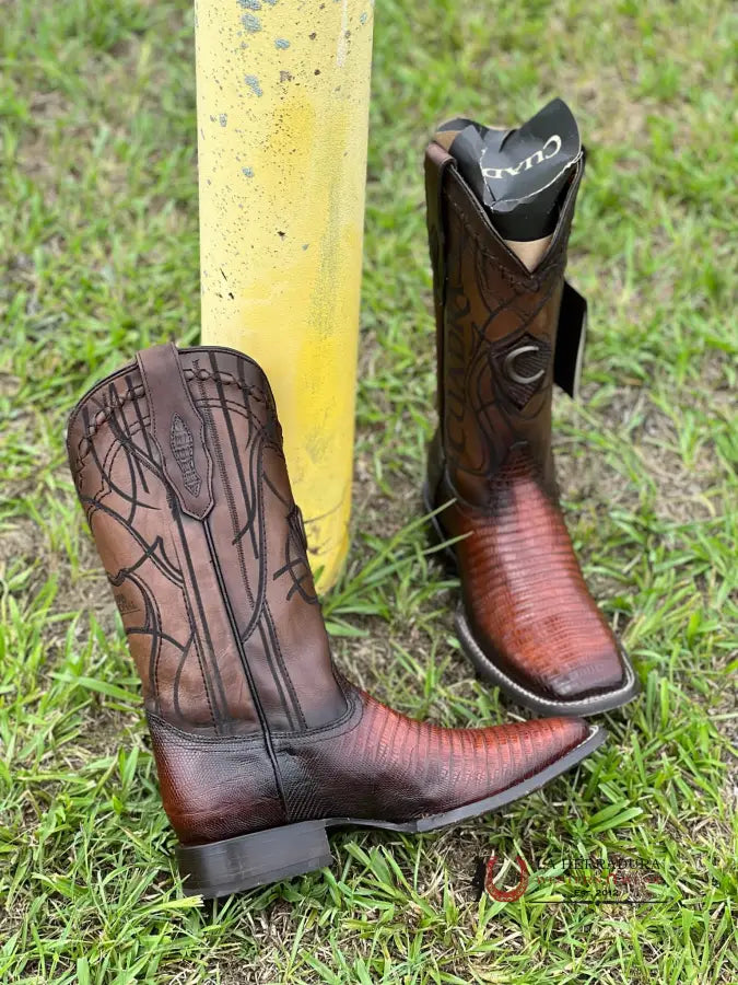 Cuadra Boots Lizard Antique Honey Teju Laser & Embroidery Square Toe Botas Hombres