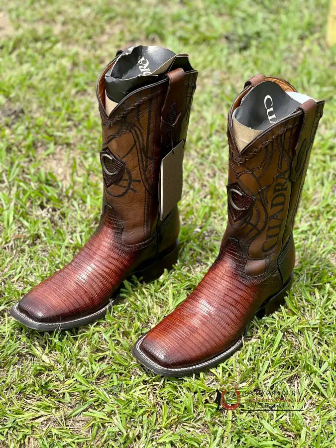 Cuadra Boots Lizard Antique Honey Teju Laser & Embroidery Square Toe Botas Hombres