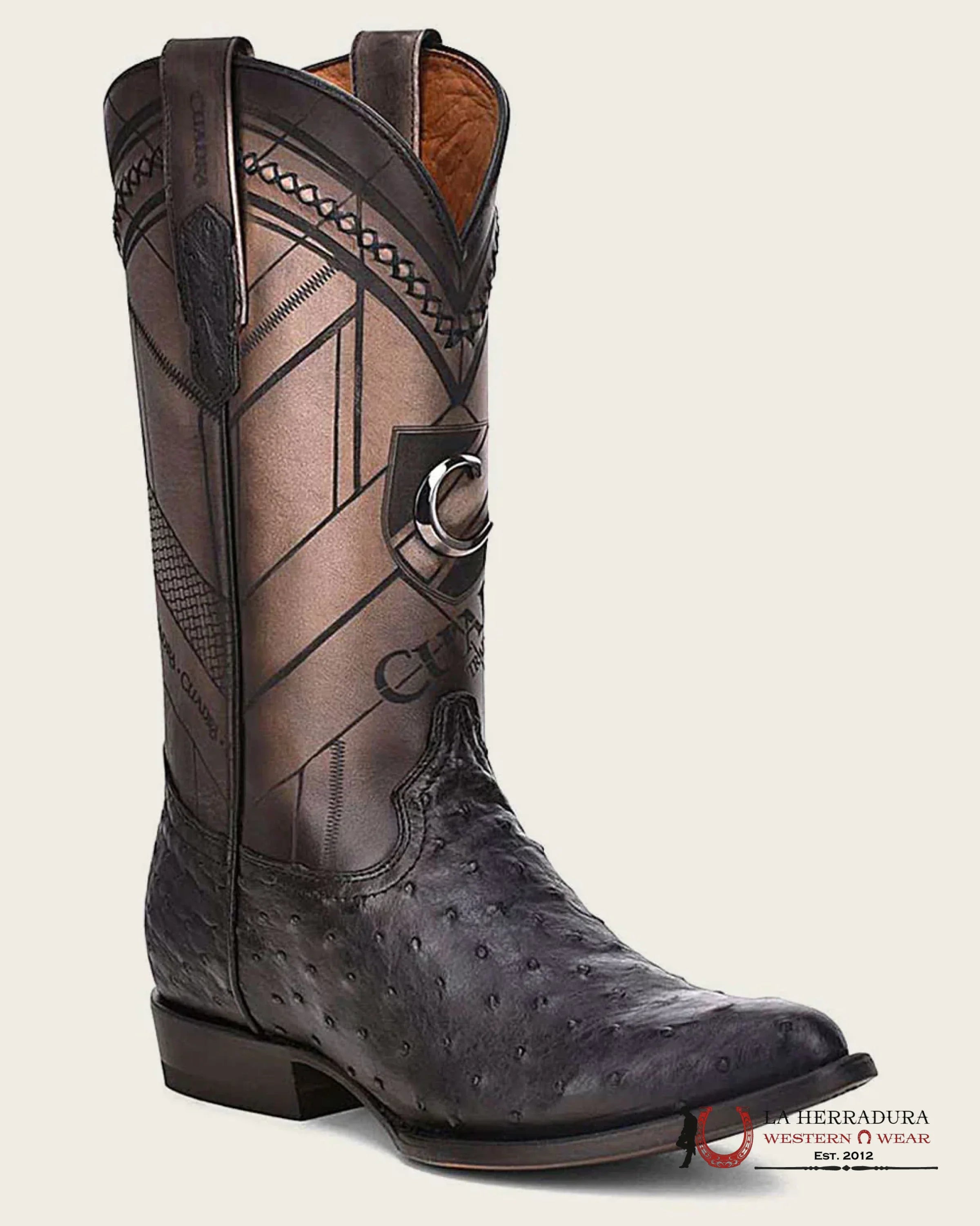 CUADRA BOOTS OSTRICH BLACK LASER & WOVEN SEMI OVAL TOE BOTAS HOMBRES