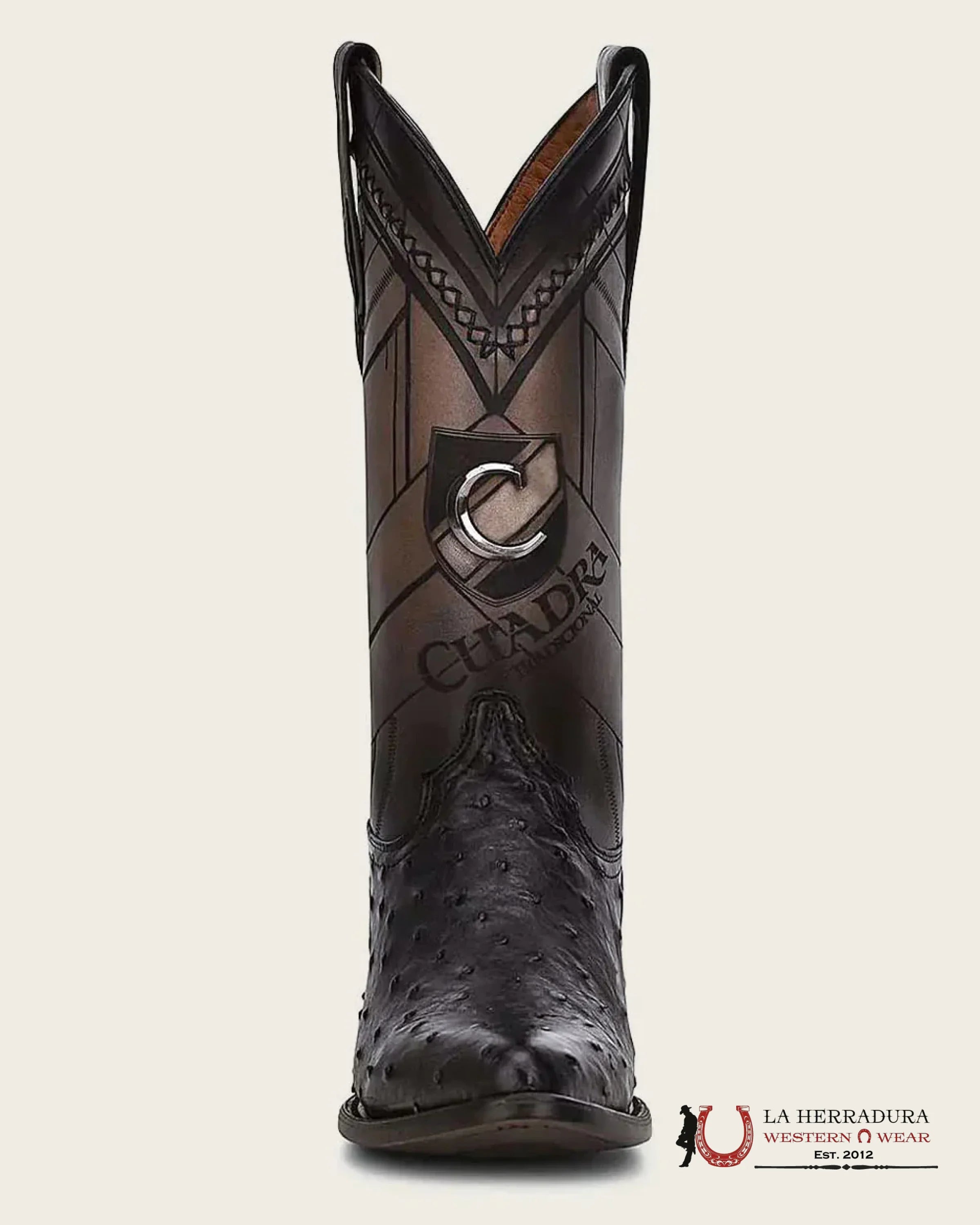 CUADRA BOOTS OSTRICH BLACK LASER & WOVEN SEMI OVAL TOE BOTAS HOMBRES