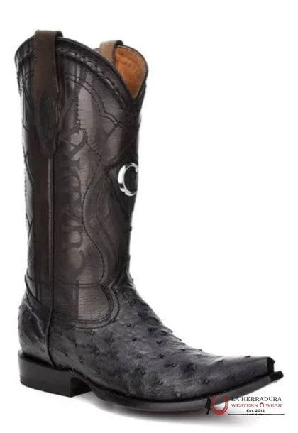 CUADRA BOOTS OSTRICH BLACK LASER & WOVEN SNIP TOE 2B10A1