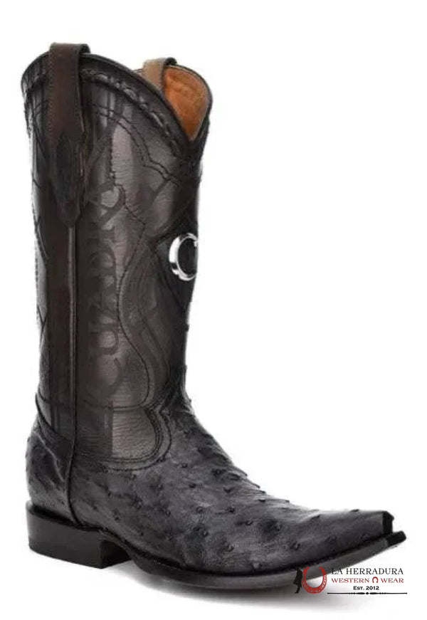 BOTA CUADRA ESTILO SNIP TOE MORONI CASTAÑO PIEL DE AVESTRUZ