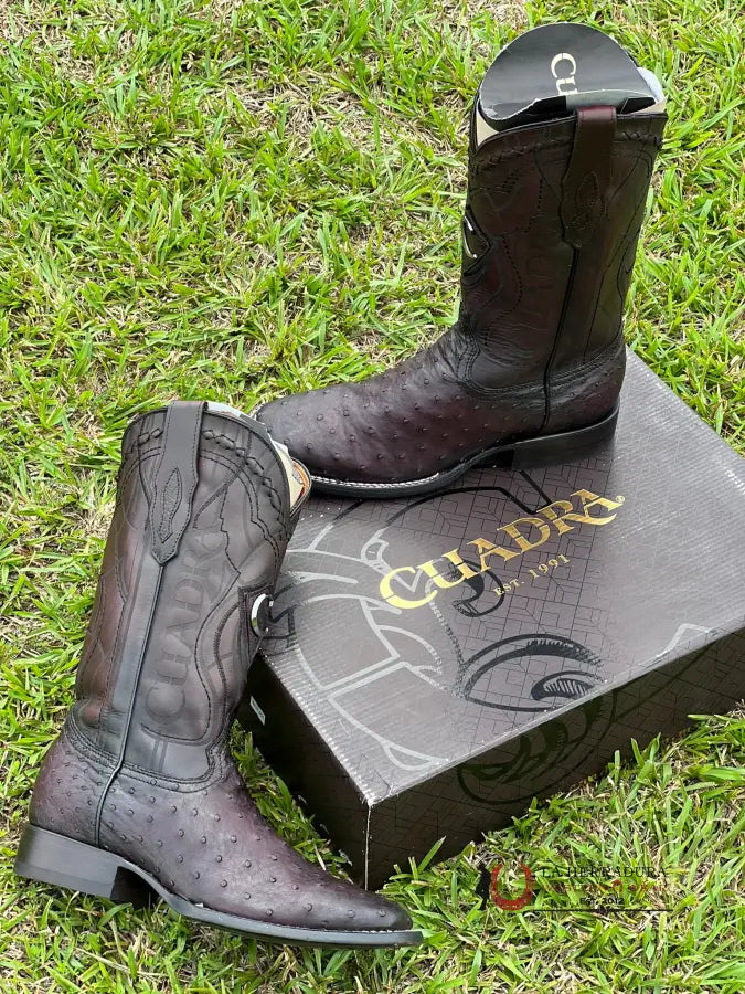 Cuadra Boots Ostrich Blackcherry Laser & Embroidery Square Toe