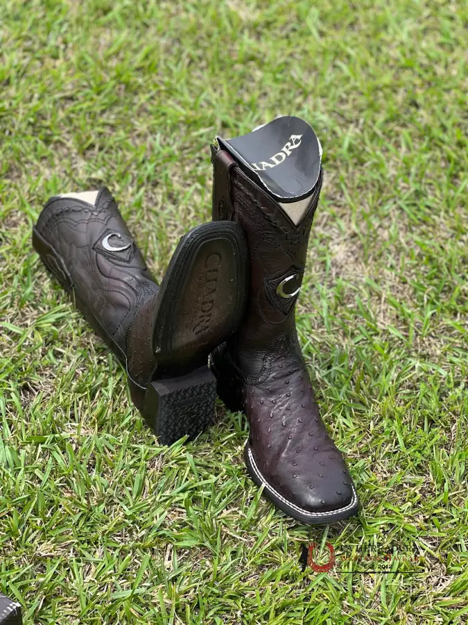 Cuadra Boots Ostrich Blackcherry Laser & Embroidery Square Toe