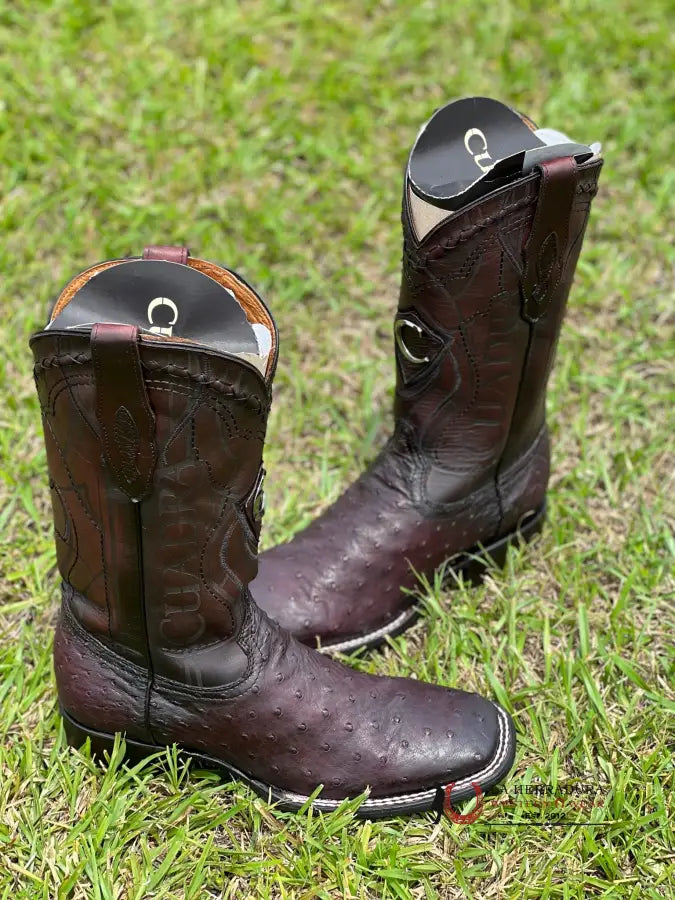 Cuadra Boots Ostrich Blackcherry Laser & Embroidery Square Toe