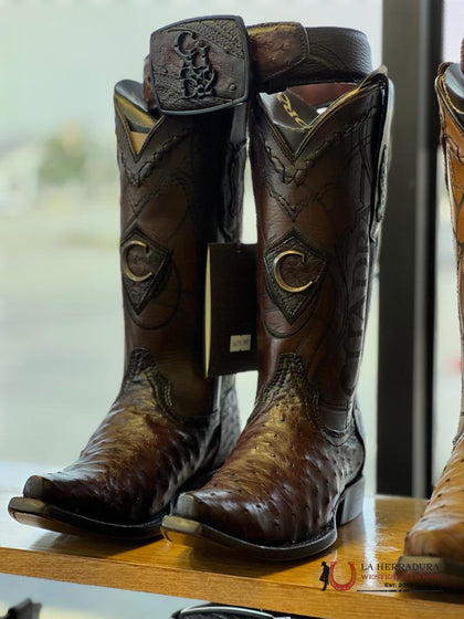 BOTAS CUADRA ESTILO RODEO AVESTRUZ BLACKCHERRY LASER &amp; BORDADO S