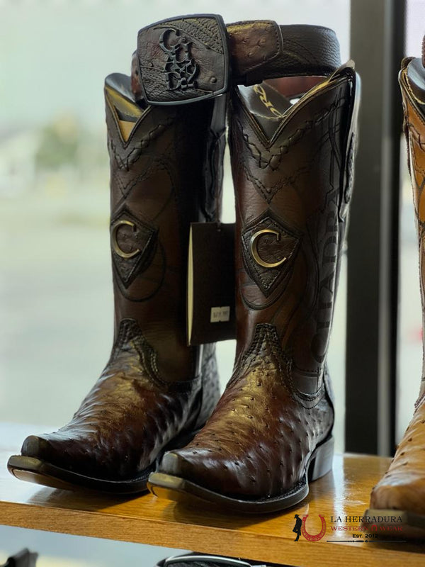 BOTAS CUADRA ESTILO RODEO AVESTRUZ BLACKCHERRY LASER &amp; BORDADO S