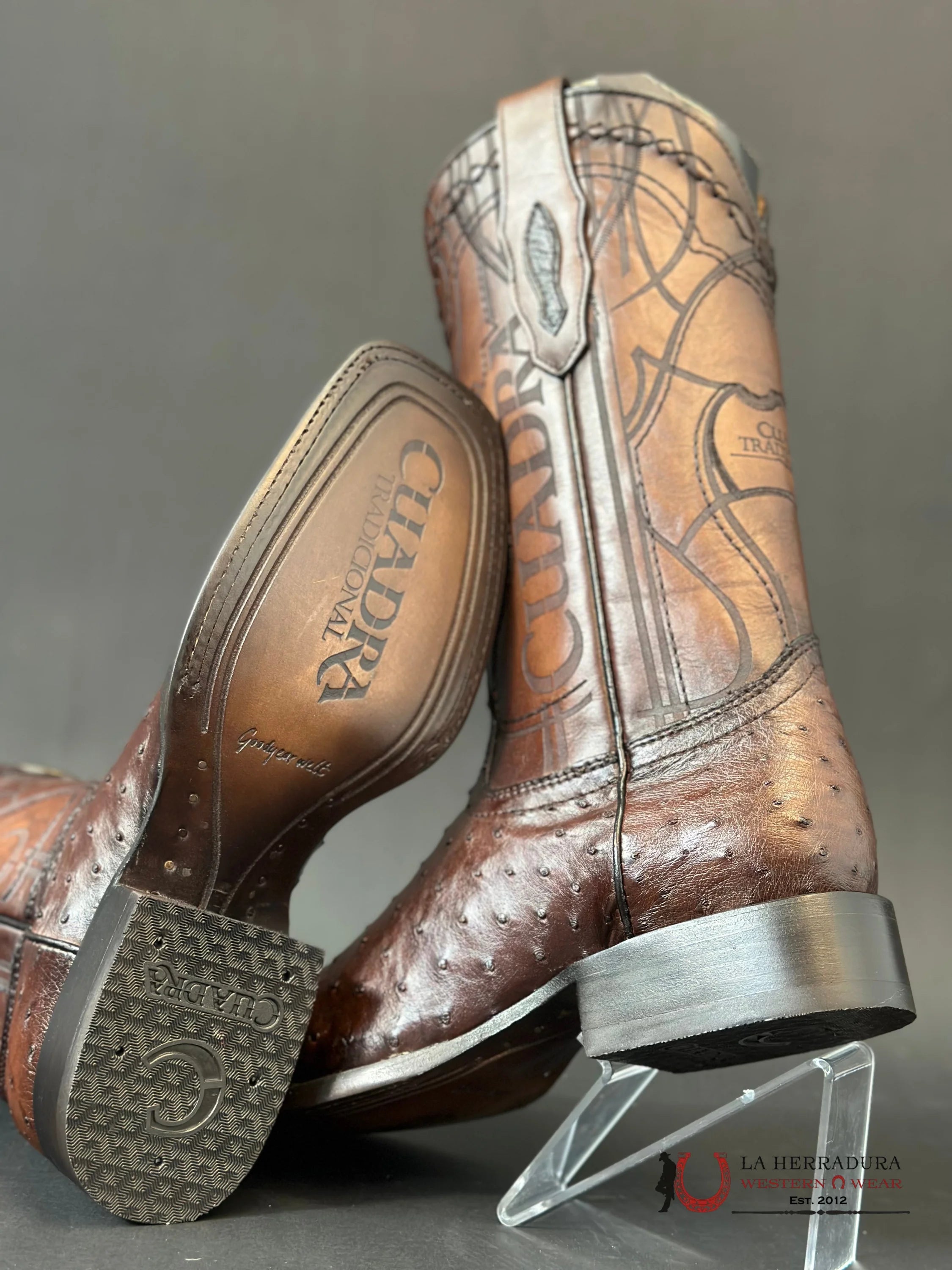 Cuadra Boots Ostrich Flame Cafe Laser Embroidery Square Toe