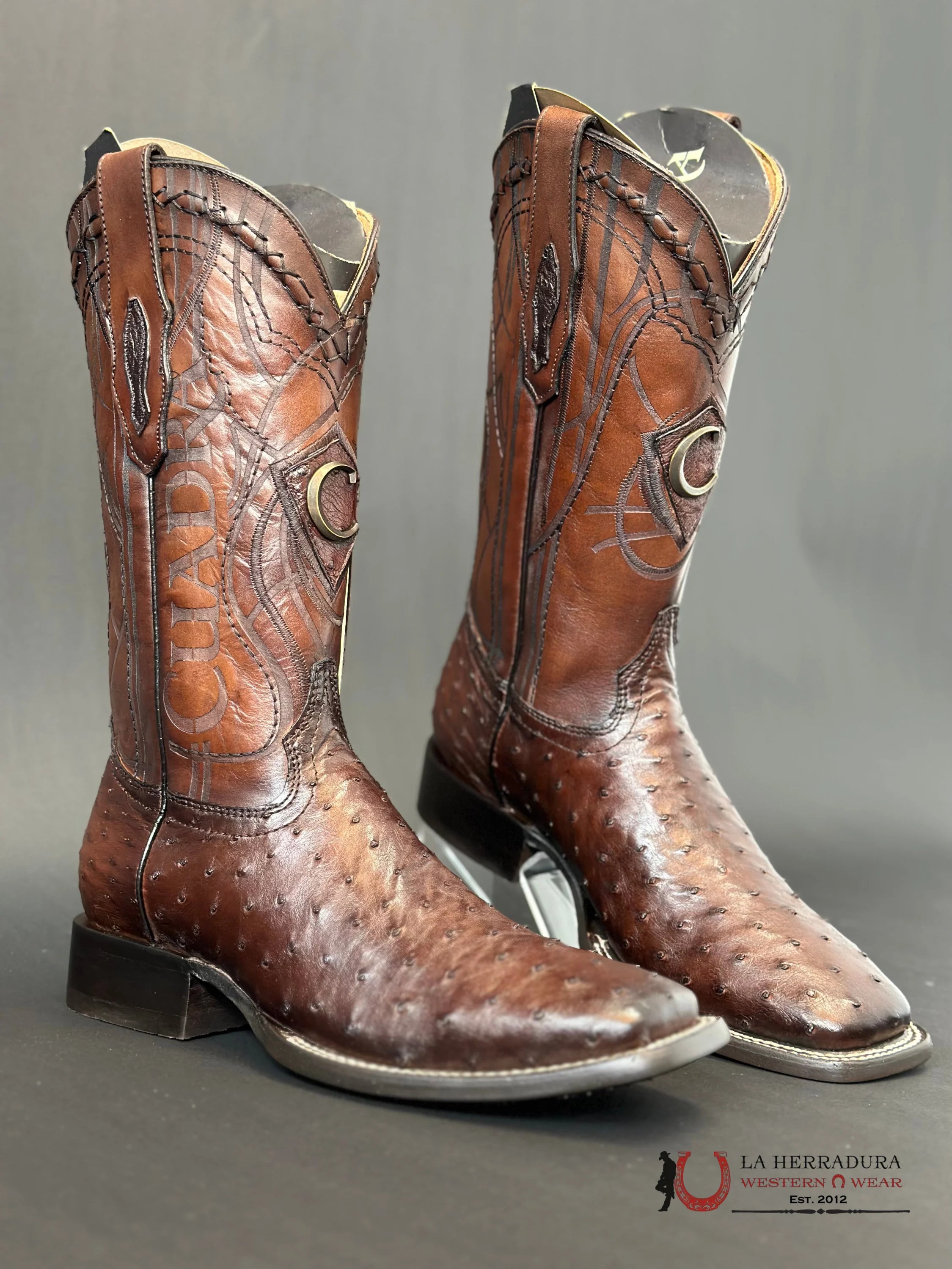 Cuadra Boots Ostrich Flame Cafe Laser Embroidery Square Toe
