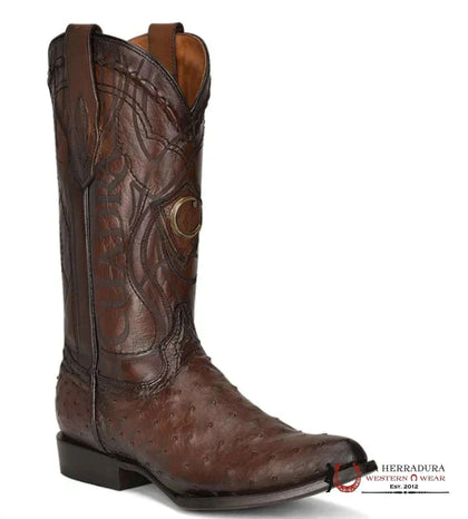 CUADRA BOOTS OSTRICH FLAME CAFE LASER & WOVEN ROUND TOE CU681