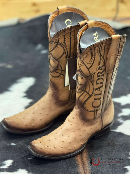 BOTAS CUADRA AVESTRUZ FLAME ORIX LÁSER Y TEJIDO PUNTA CUADRADA ANGOSTA