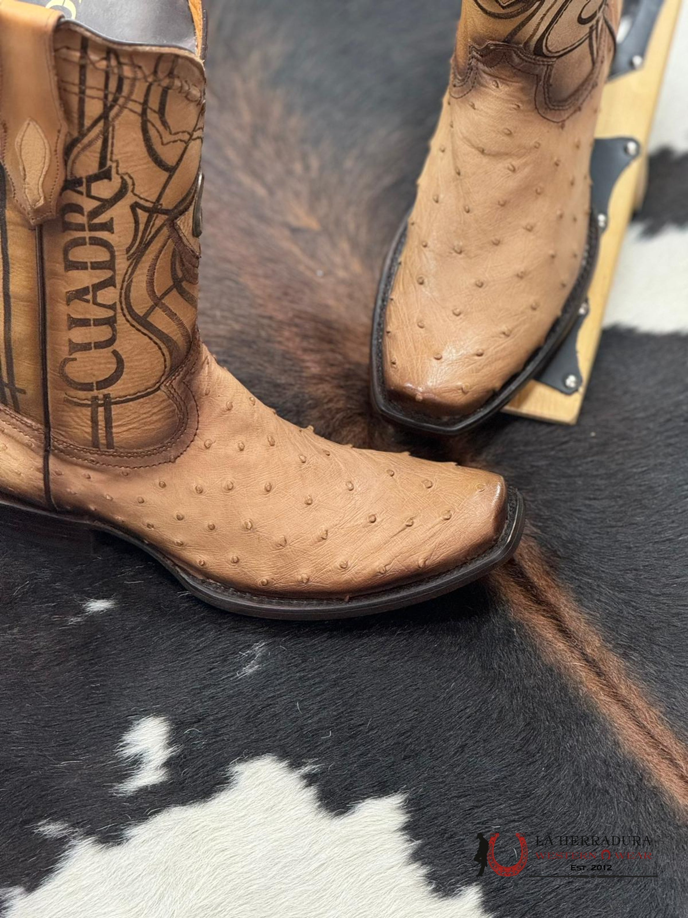 Cuadra Boots Ostrich Flame Orix Laser & Woven Narrow Square Toe Botas Hombres