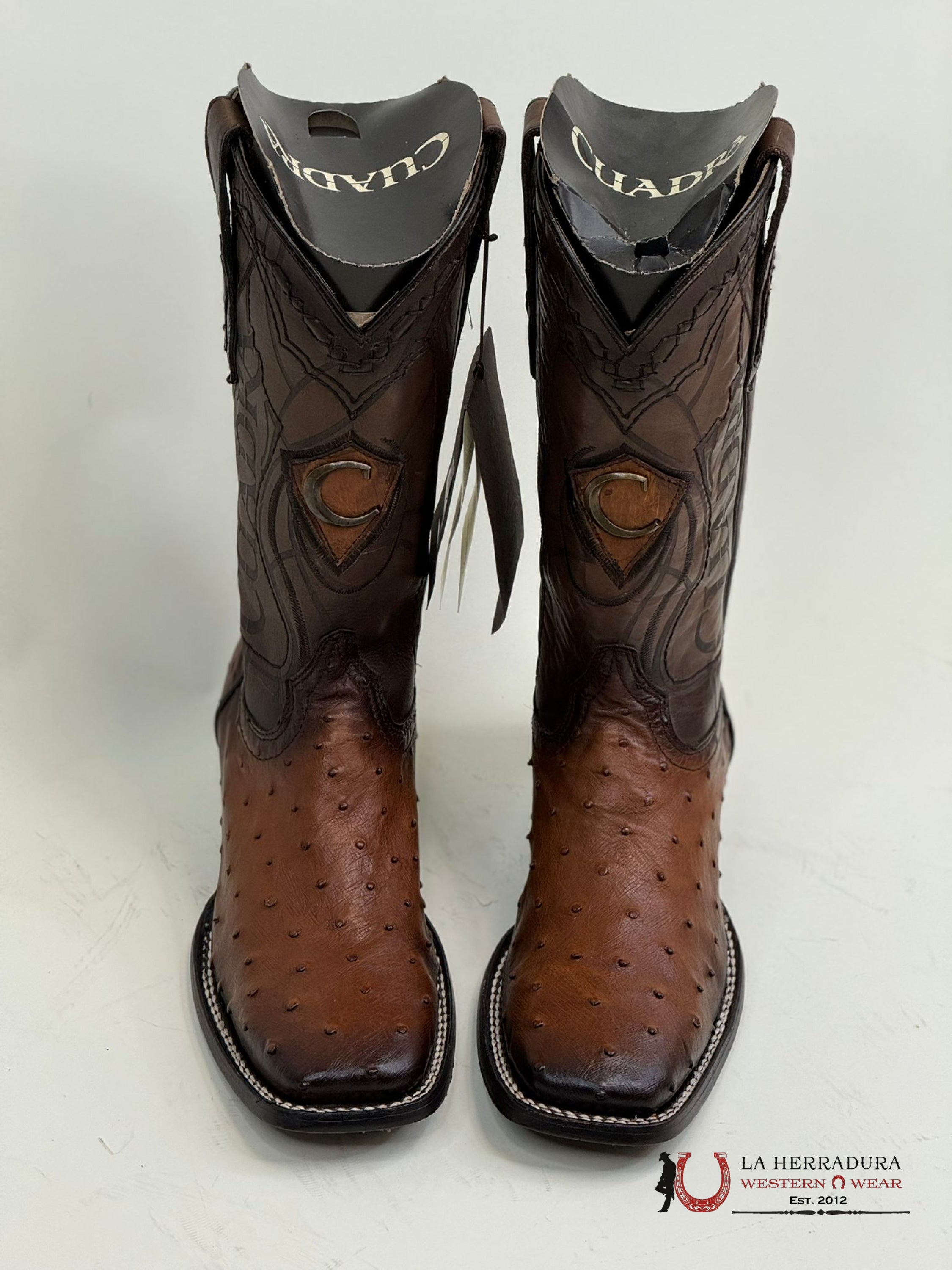 Cuadra Boots Ostrich Moroni Castaño Laser & Embroidery Square Toe