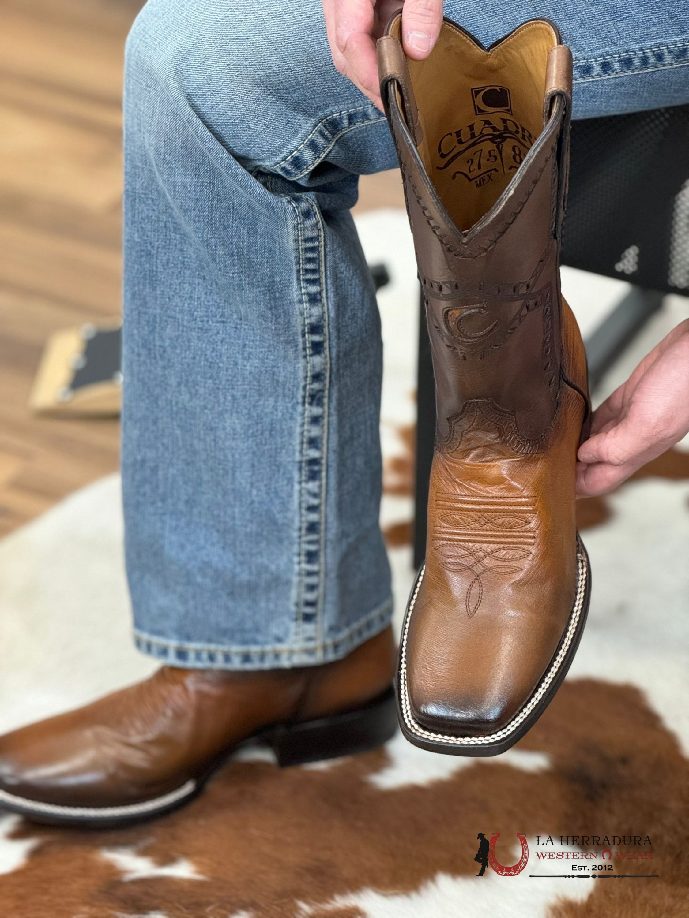 Cuadra Boots Panza De Avestruz Flame Honey Laser & Woven Square Toe Botas Hombres