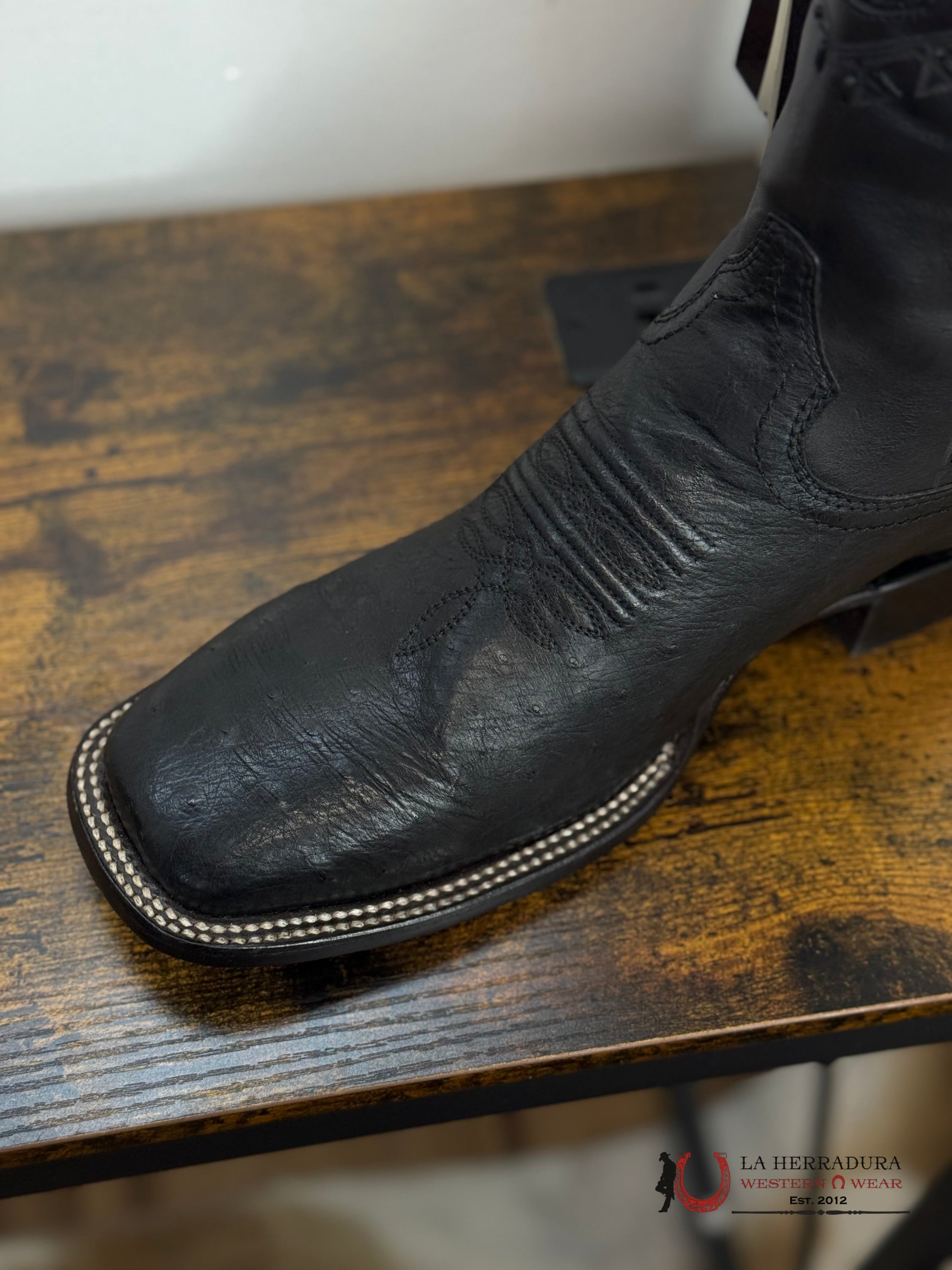 CUADRA BOOTS PANZA DE AVESTRUZ NEGRO LASER & WOVEN SQUARE TOE CU470 BOTAS HOMBRES
