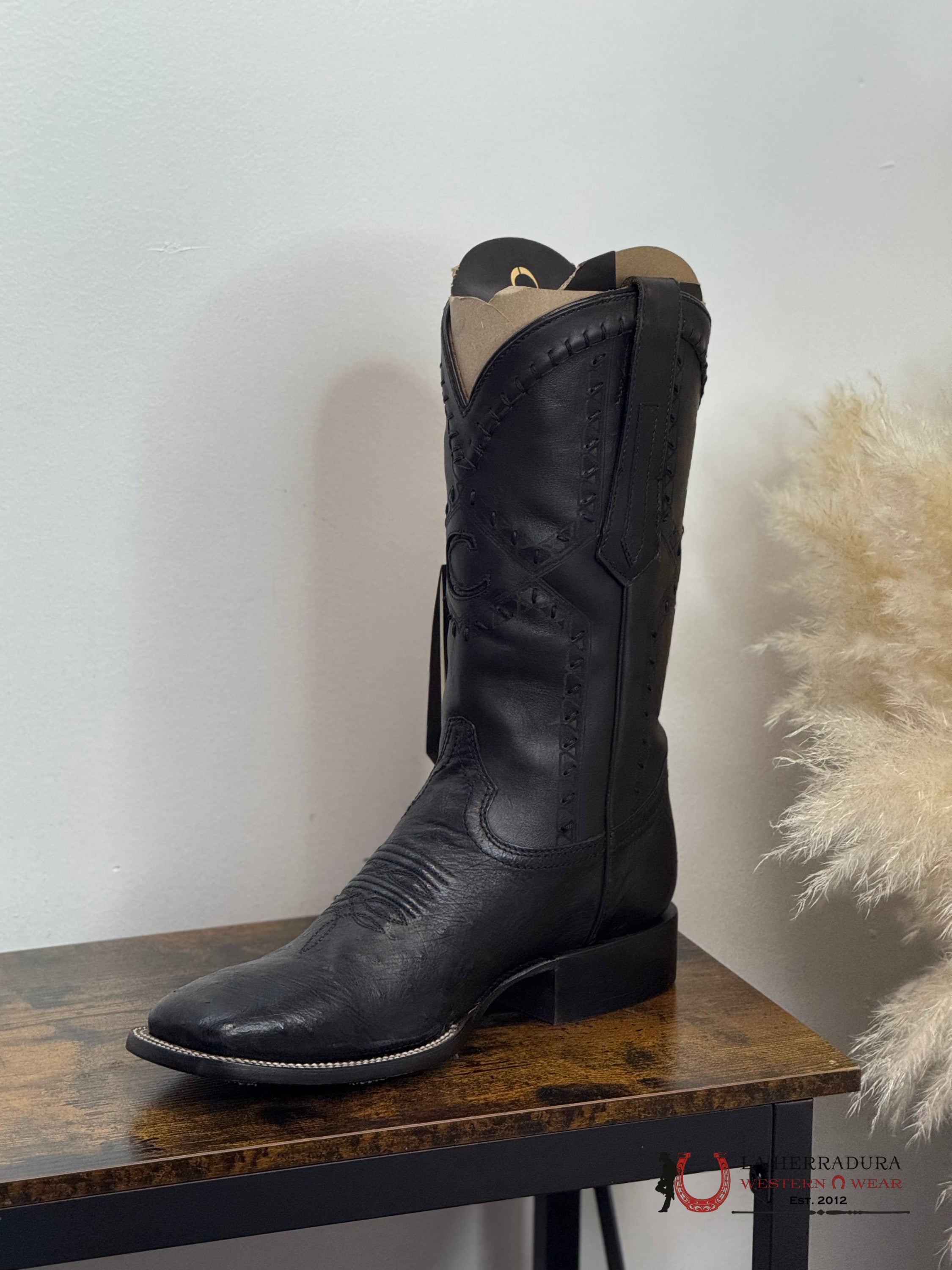 CUADRA BOOTS PANZA DE AVESTRUZ NEGRO LASER & WOVEN SQUARE TOE CU470 BOTAS HOMBRES