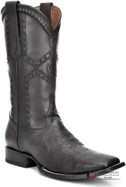 CUADRA CU470 BOOTS PANZA DE AVESTRUZ NEGRO LASER & WOVEN SQUARE TOE