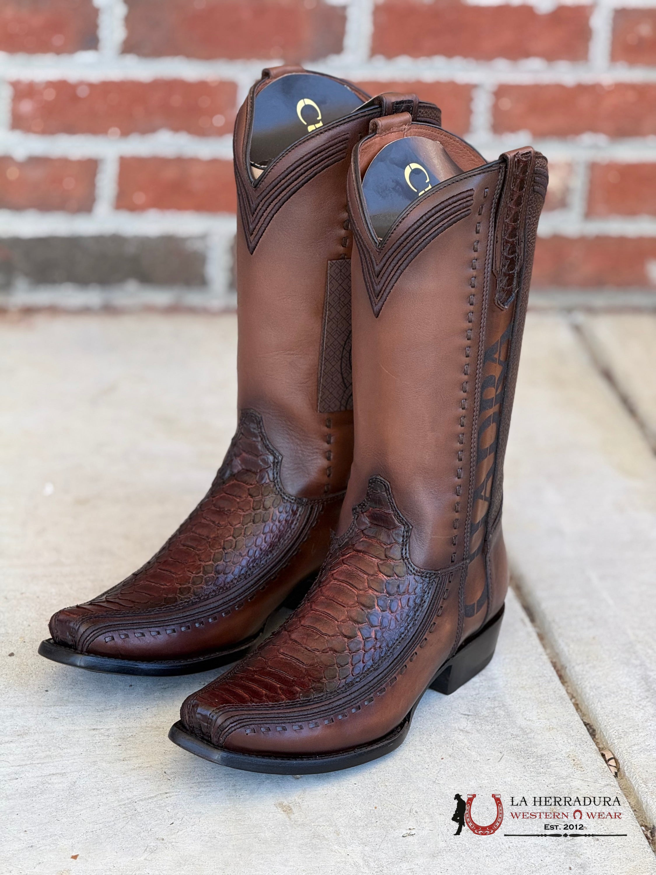 Cuadra Boots Python Plunge Back Copper Laser & Embroidered Narrow Square Toe-1J3Gph Botas Hombres