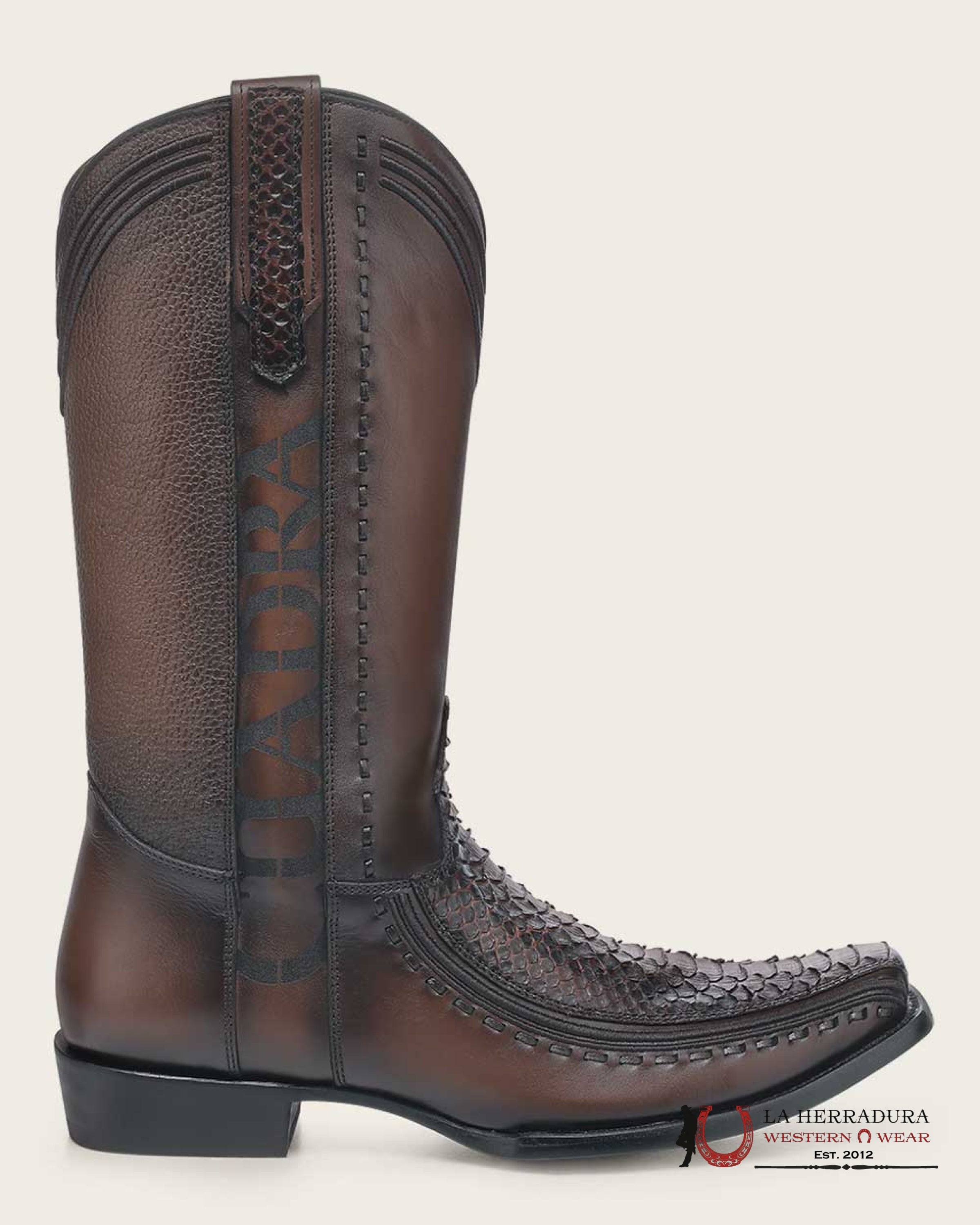 CUADRA BOOTS PYTHON PLUNGE BACK COPPER LASER & EMBROIDERED NARROW SQUARE TOE-1J3GPH BOTAS HOMBRES