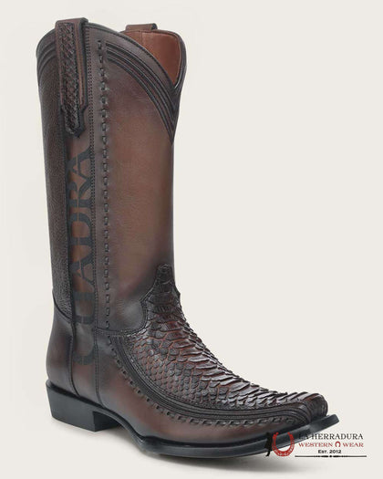 CUADRA CU854 BOOTS PYTHON PLUNGE BACK COPPER LASER & EMBROIDERED NARROW SQUARE TOE CU854