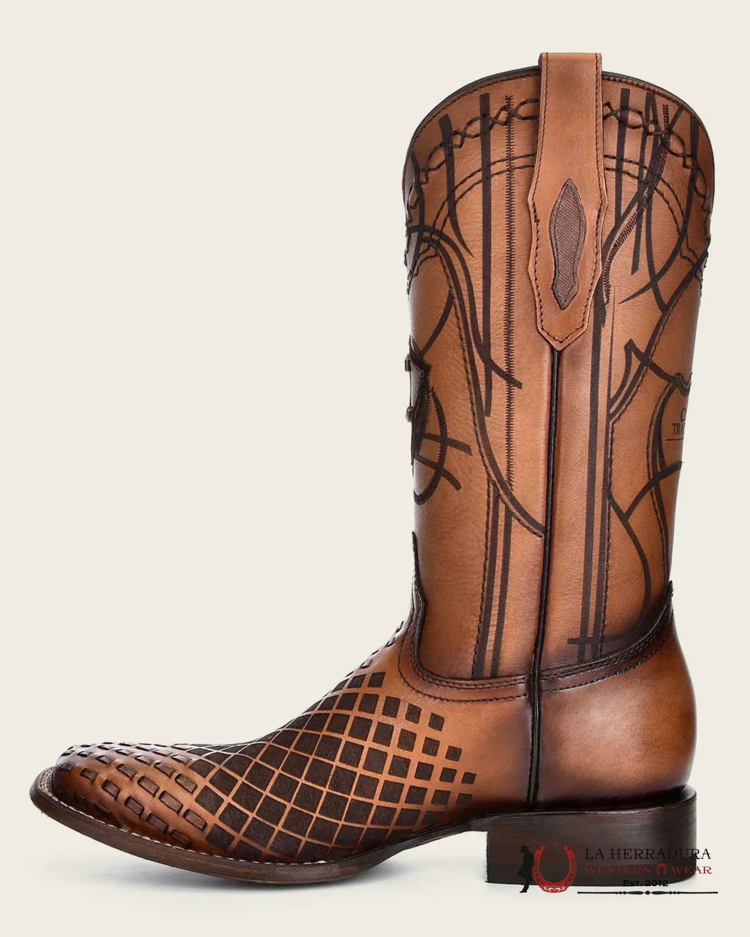CUADRA BOOTS SILLERO OVER HONEY LASER & EMBROIDERY & WOVEN SQUARE TOE BOTAS HOMBRES