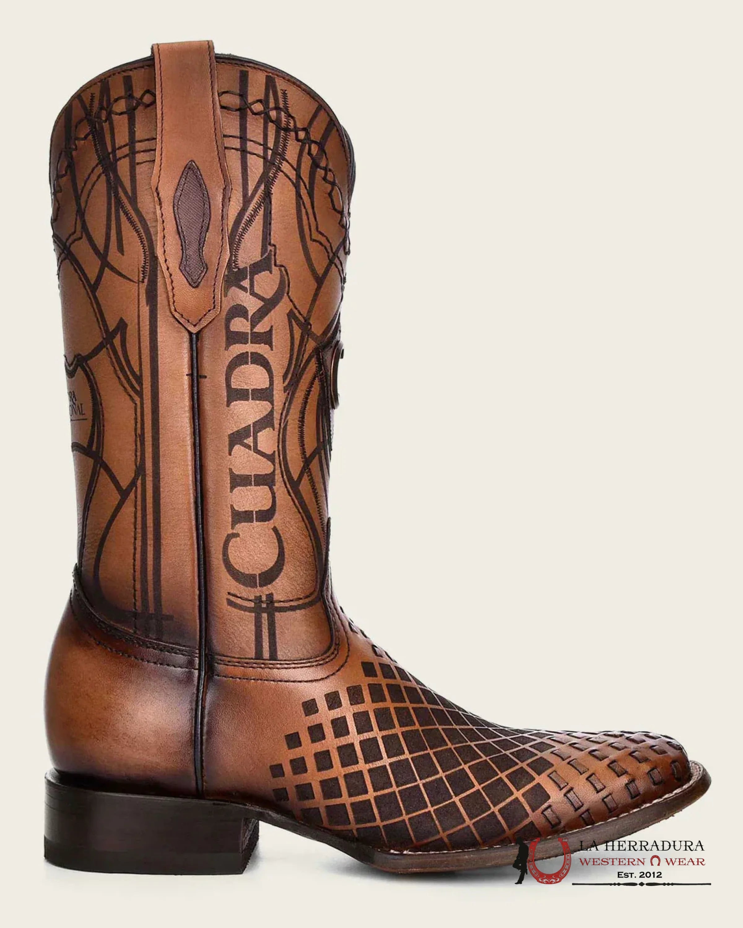CUADRA BOOTS SILLERO OVER HONEY LASER & EMBROIDERY & WOVEN SQUARE TOE BOTAS HOMBRES