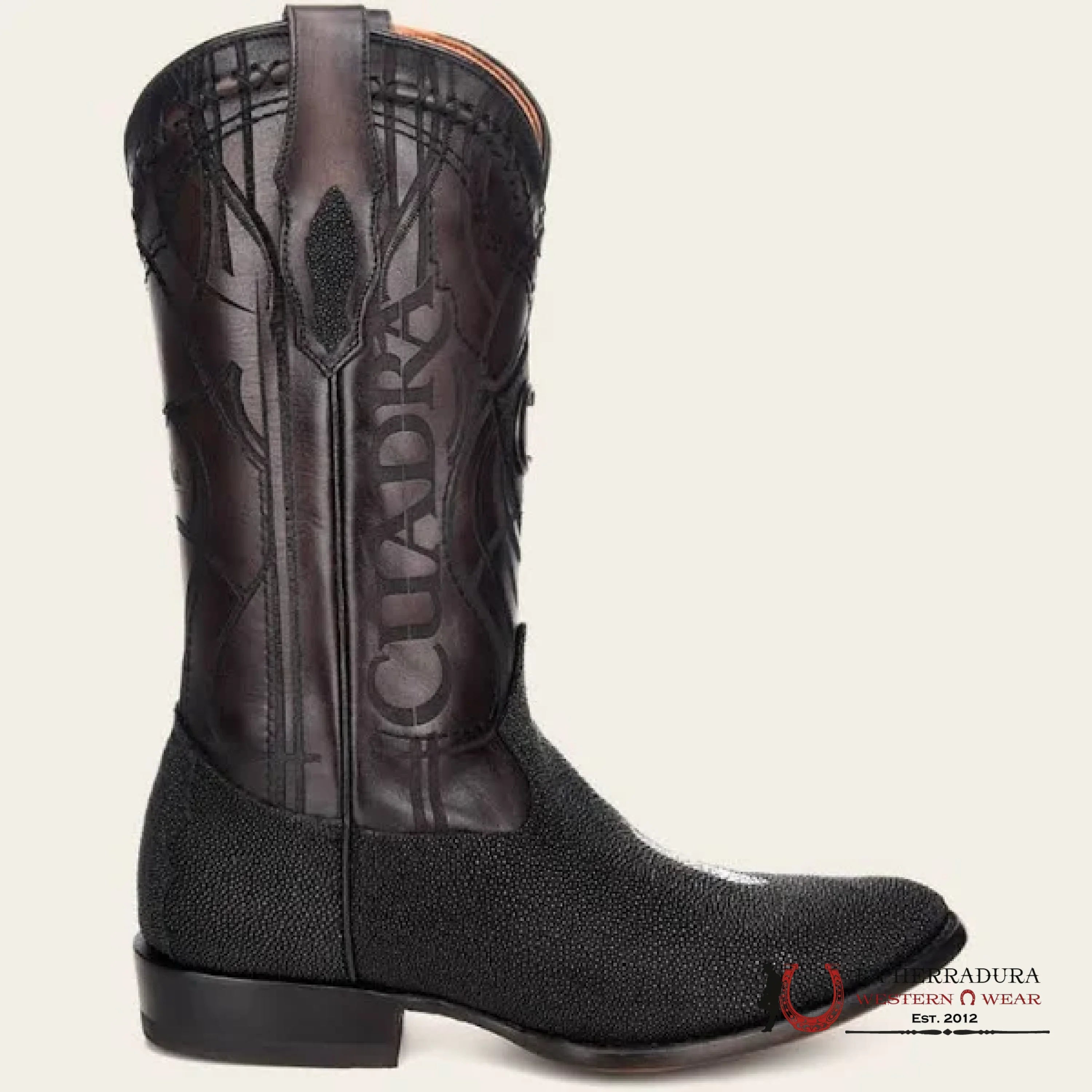 CUADRA BOOTS STINGRAY BLACK WHITE STONE ROUND TOE CU343 BOTAS HOMBRES