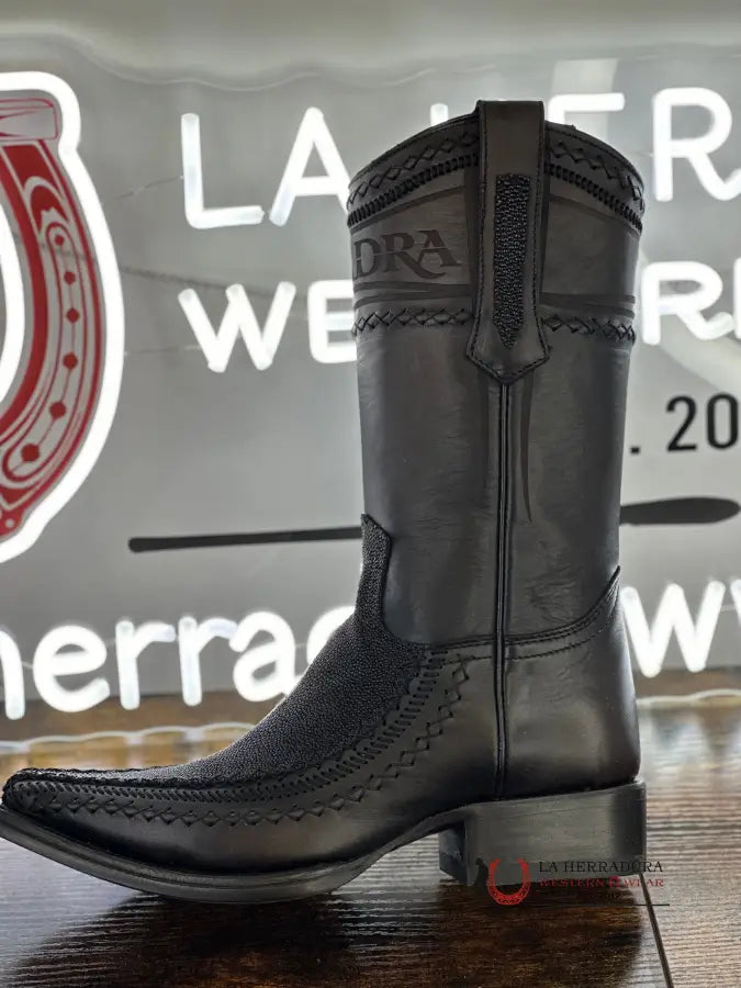 Cuadra Boots Stingray Mantarraya Black Laser & Woven Narrow Square Toe Botas Hombres