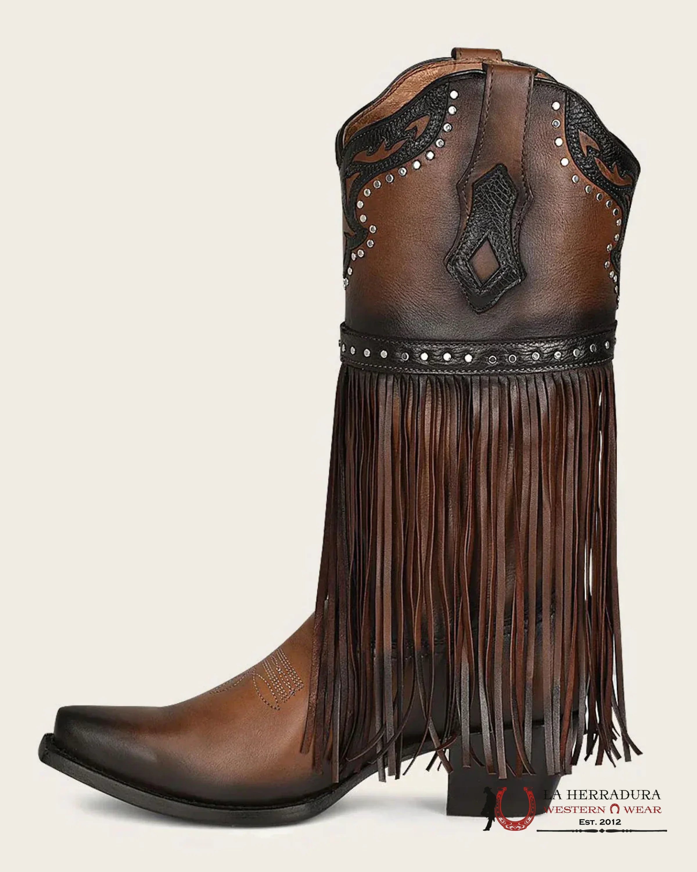 CUADRA BOTA DE RES MORAINE CAFE BROWN HARNESS & STUDS SNIP TOE BOTAS MUJERES