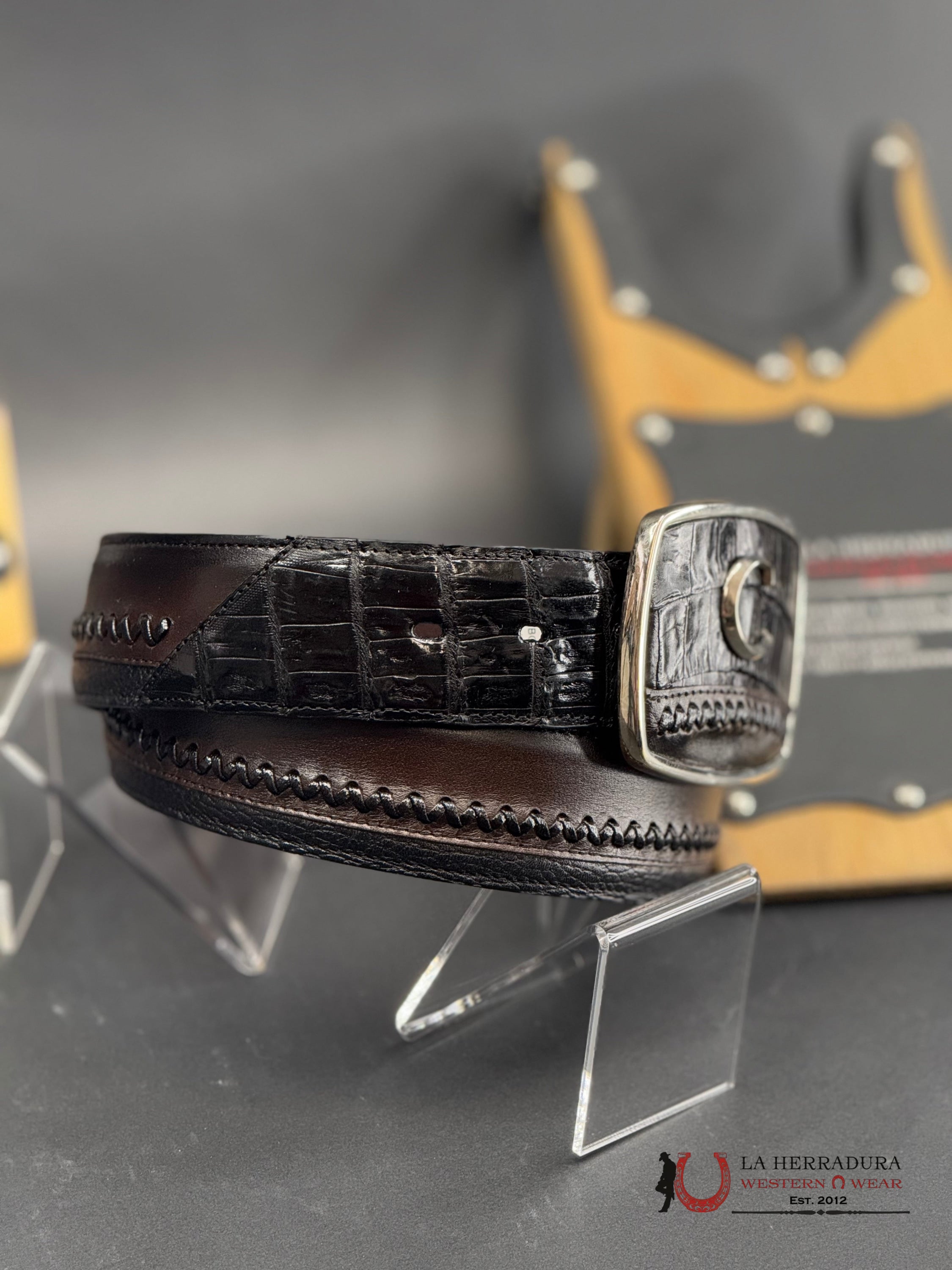 Cuadra Caiman Fuscus Cola Plunge Negro Belt Bc368 Cinturones Hombres